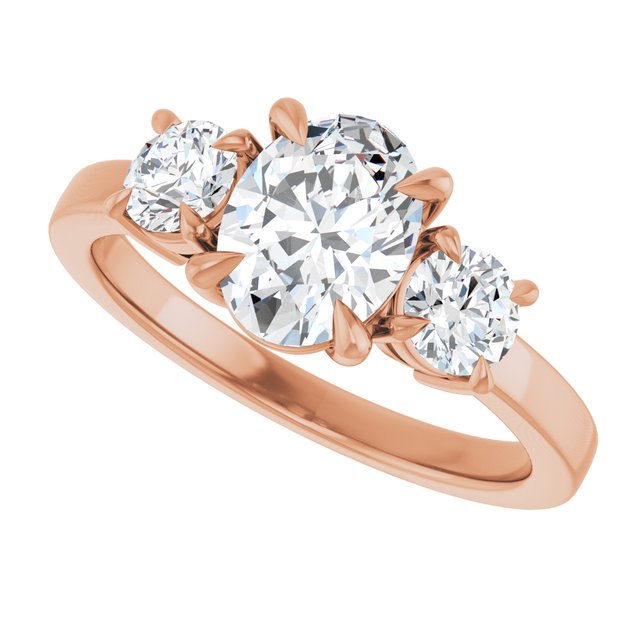 1 CT Oval Lab Diamond Engagement Ring with Side Stones in 14K Rose Gold IGI