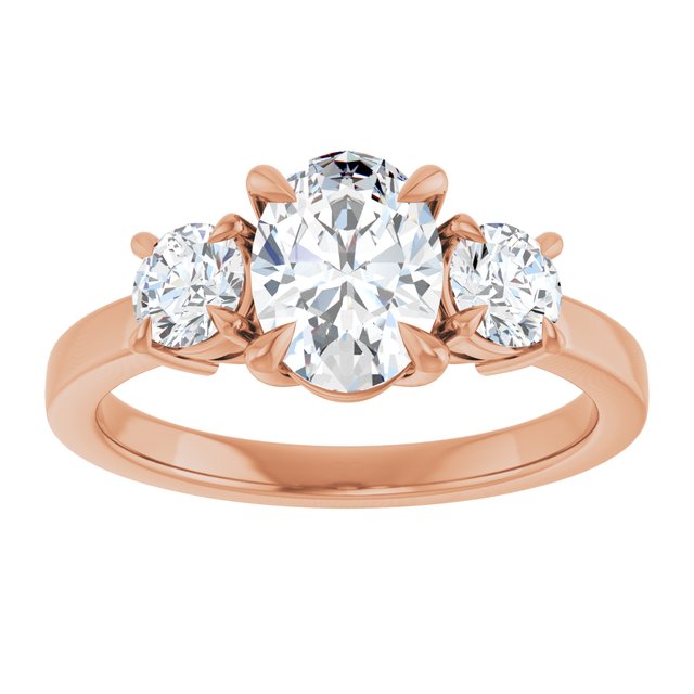 1 CT Oval Lab Diamond Engagement Ring with Side Stones in 14K Rose Gold IGI