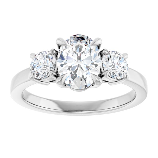 1 CT Oval Lab Diamond Engagement Ring with Side Stones in 14K White Gold IGI