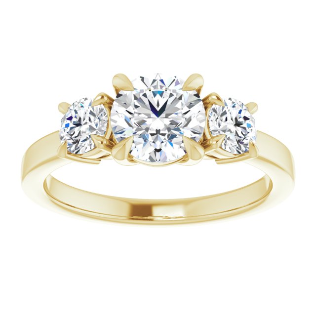 Anillo de compromiso con Diamante de Laboratorio Redonda 1 CT. con Piedras Laterales en Oro Amarillo 14K IGI