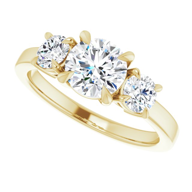 Anillo de compromiso con Diamante de Laboratorio Redonda 1 CT. con Piedras Laterales en Oro Amarillo 14K IGI