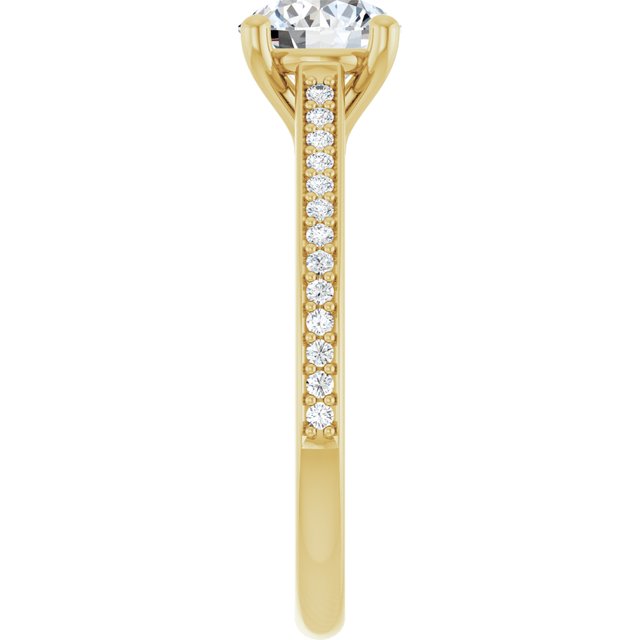 Anillo de Compromiso en Oro Amarillo con Diamante Redondo con Pave, 1 CT. IGI