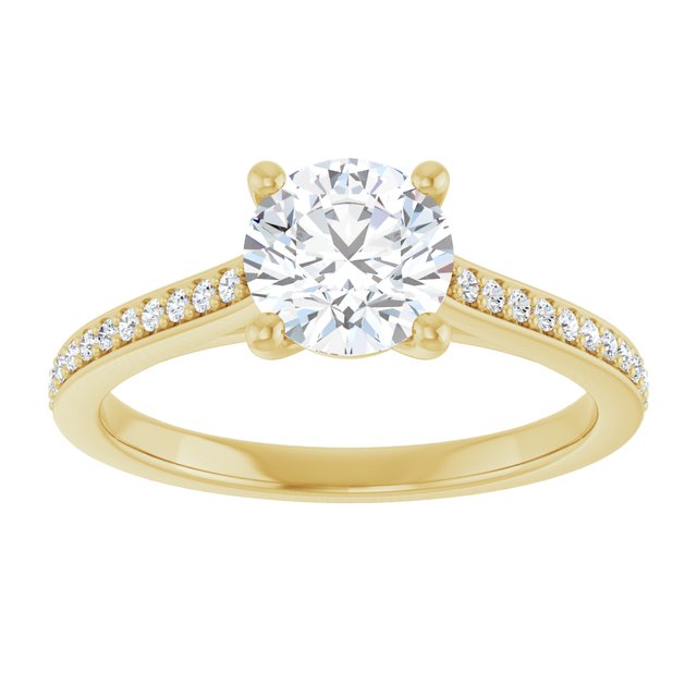 Anillo de Compromiso en Oro Amarillo con Diamante Redondo con Pave, 1 CT. IGI