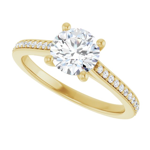 Anillo de Compromiso en Oro Amarillo con Diamante Redondo con Pave, 1 CT. IGI
