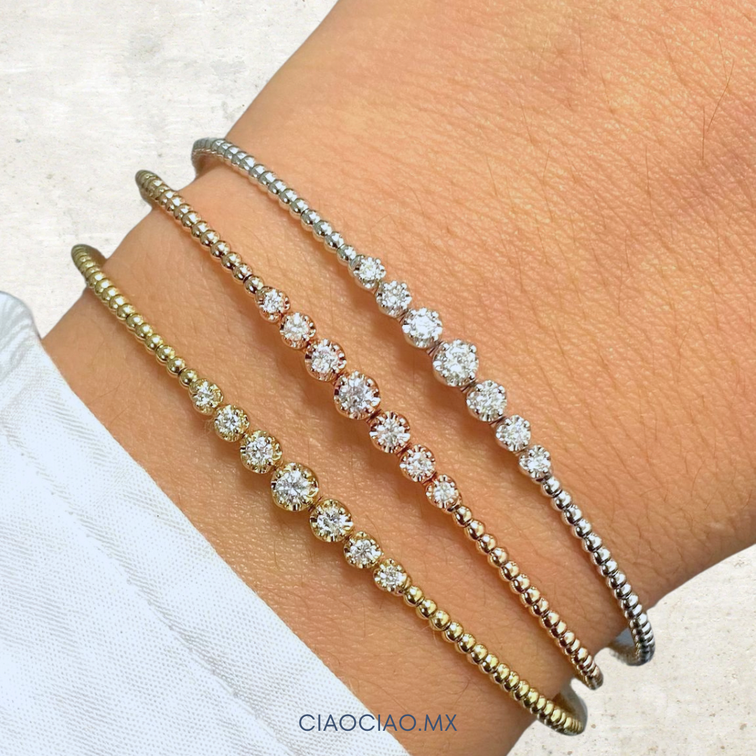 Pulsera Rígida de Diamantes en Oro 14k