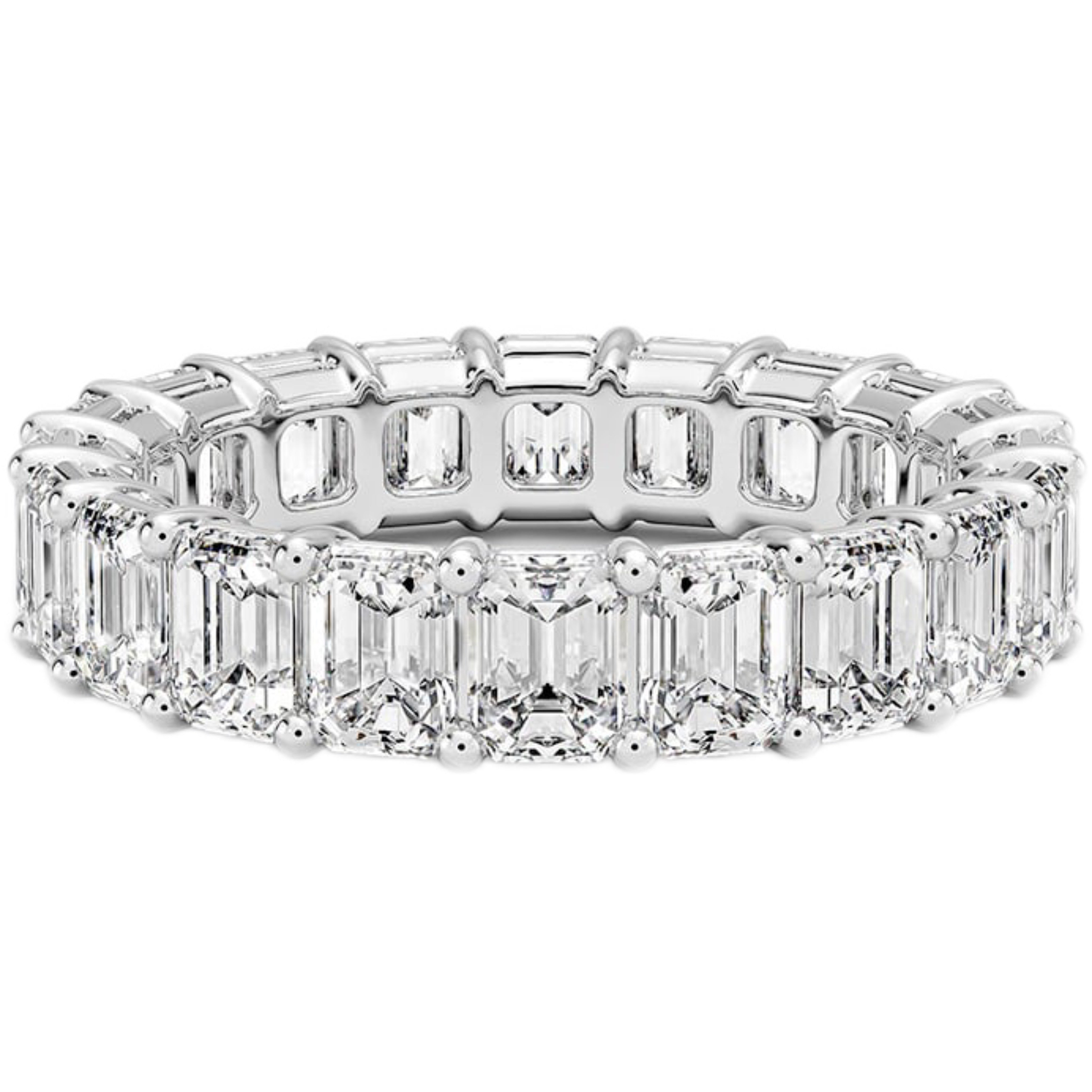 Anillo Eternity De Esmeralda Y Diamante En Oro Blanco De 14K 4.07Ct
