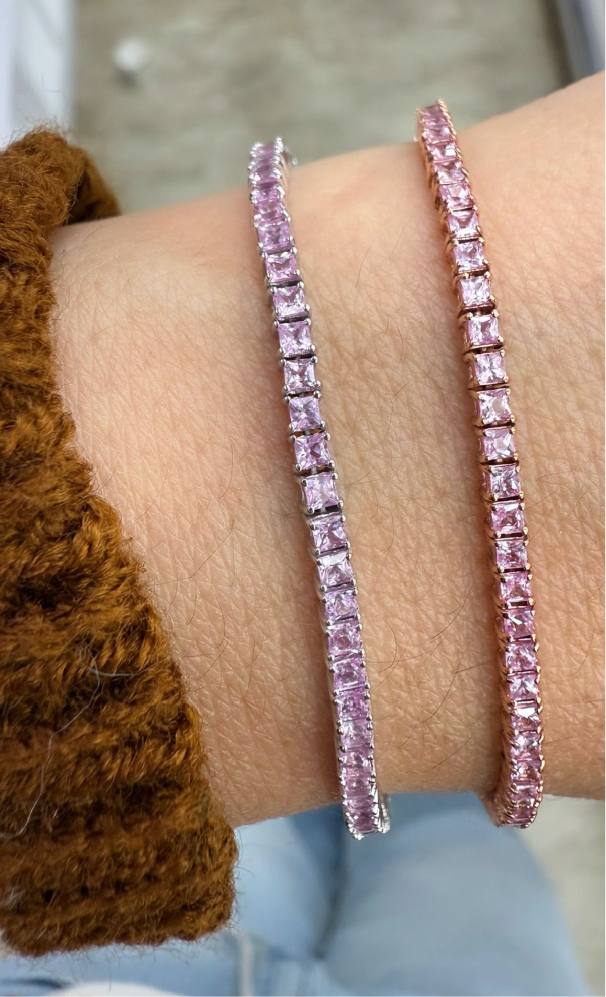 14K Yellow Gold Princess Cut Pink Sapphire Bracelet 7", 3.60CT