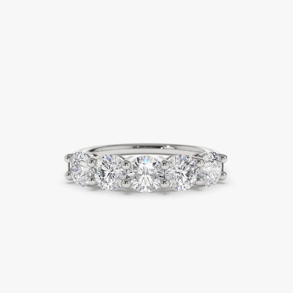Anillo De 5 Piedras De Diamante En Oro Blanco De 14K 1Ct