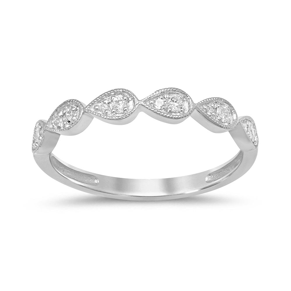 Anillo Drop De Diamante En Oro Blanco De 14K .12Ct