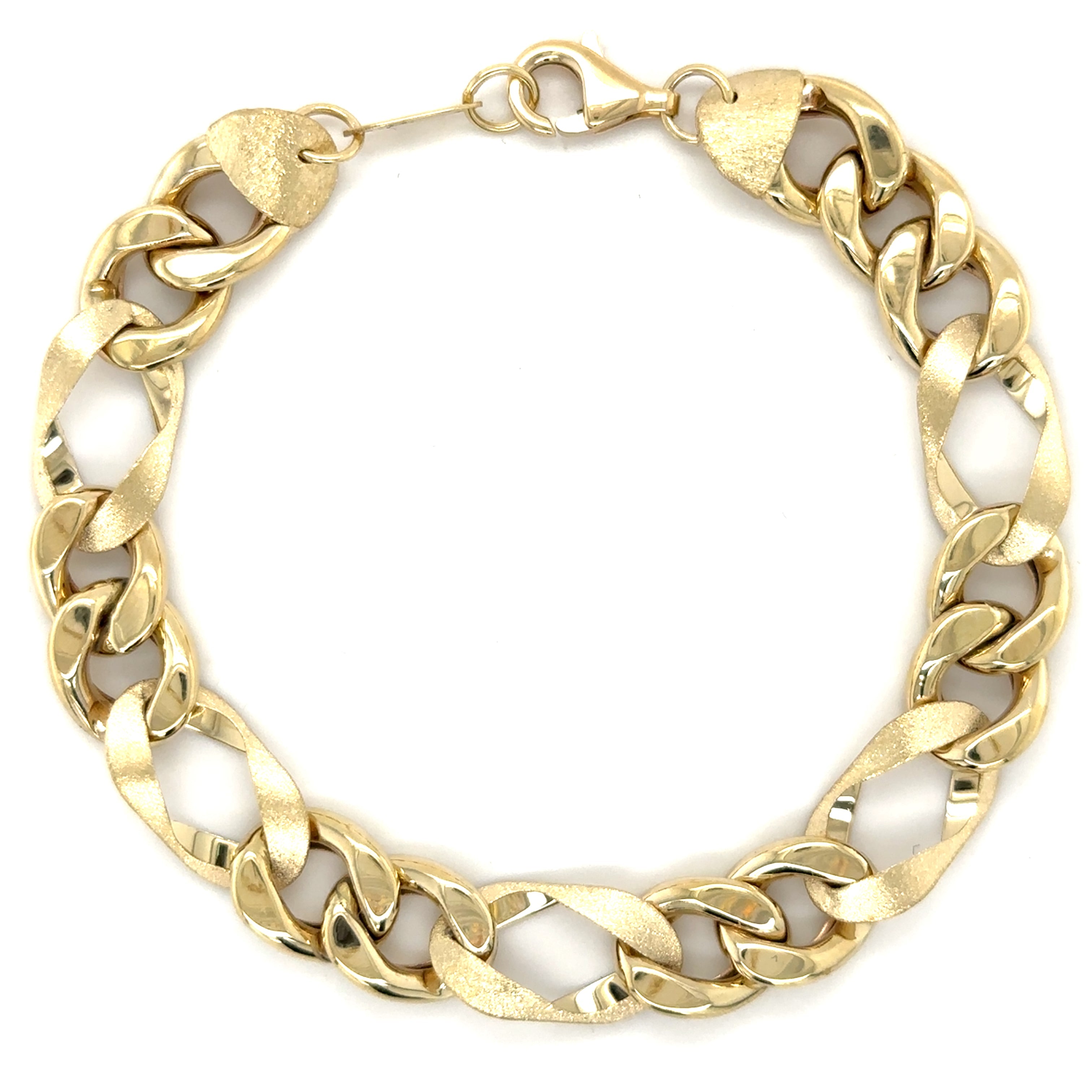 Pulsera De Acabado Mate De Dos Tonos En Oro Amarillo De 14Kt 8"