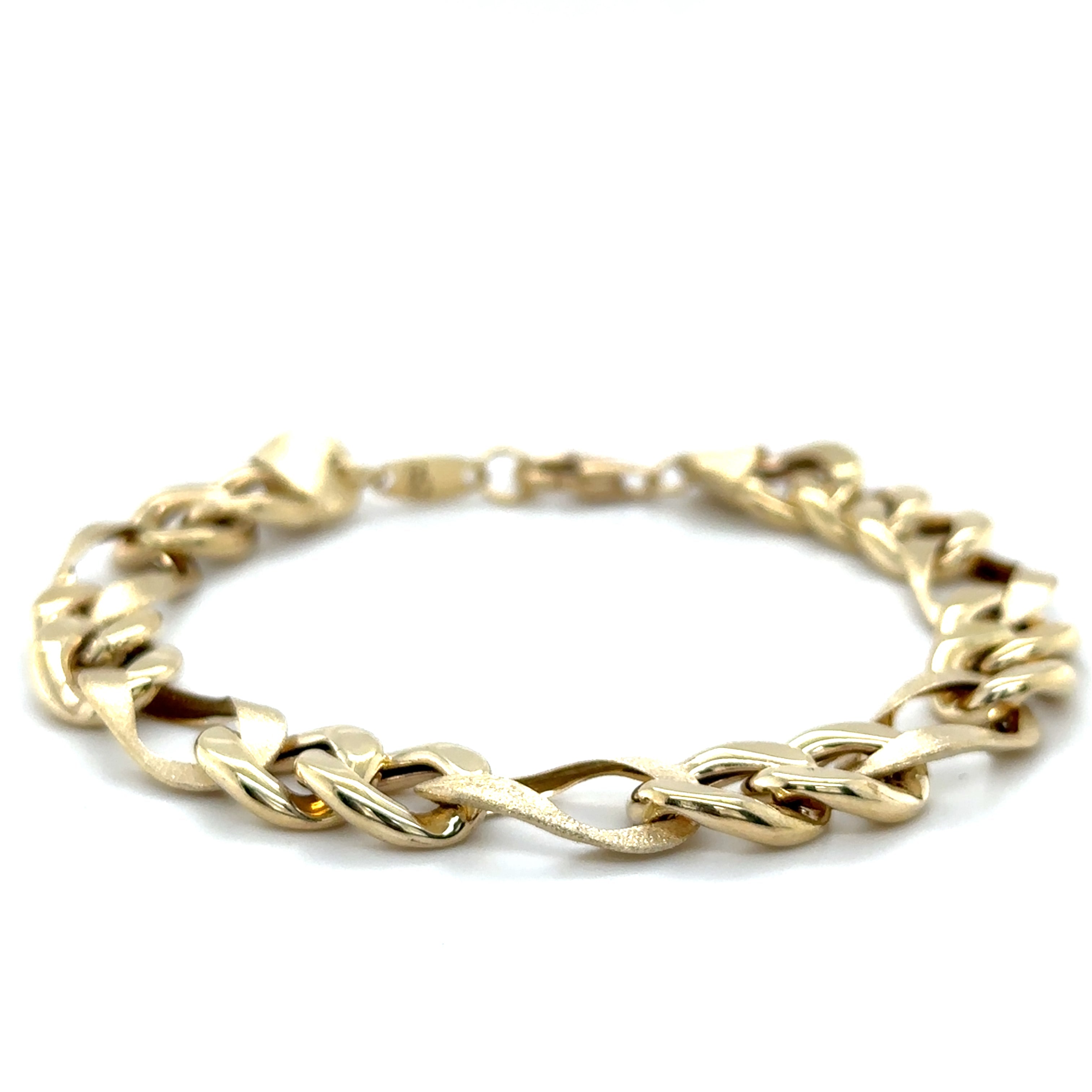 Pulsera De Acabado Mate De Dos Tonos En Oro Amarillo De 14Kt 8"