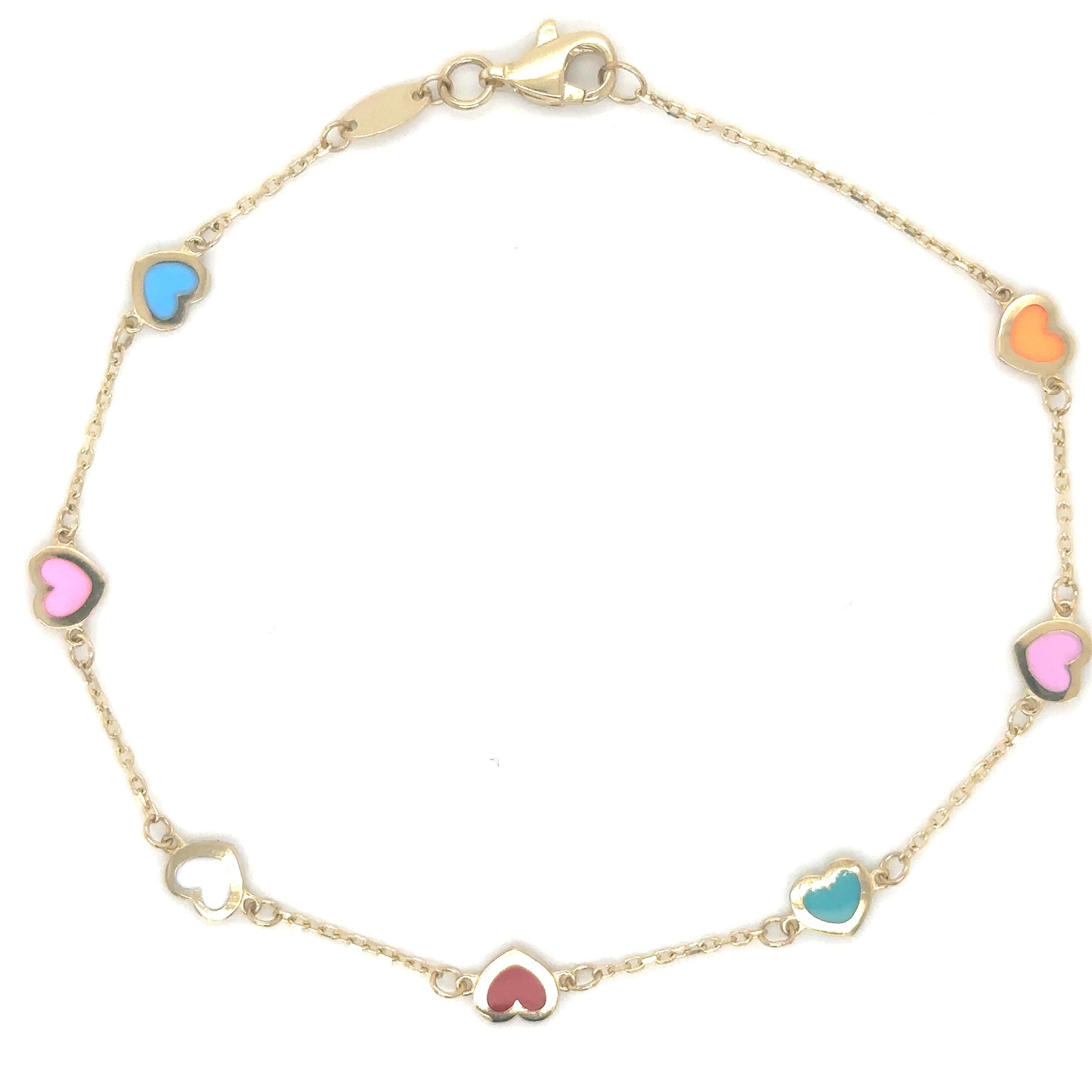Pulsera De Corazón De Esmalte De Oro Amarillo De 14Kt 7"