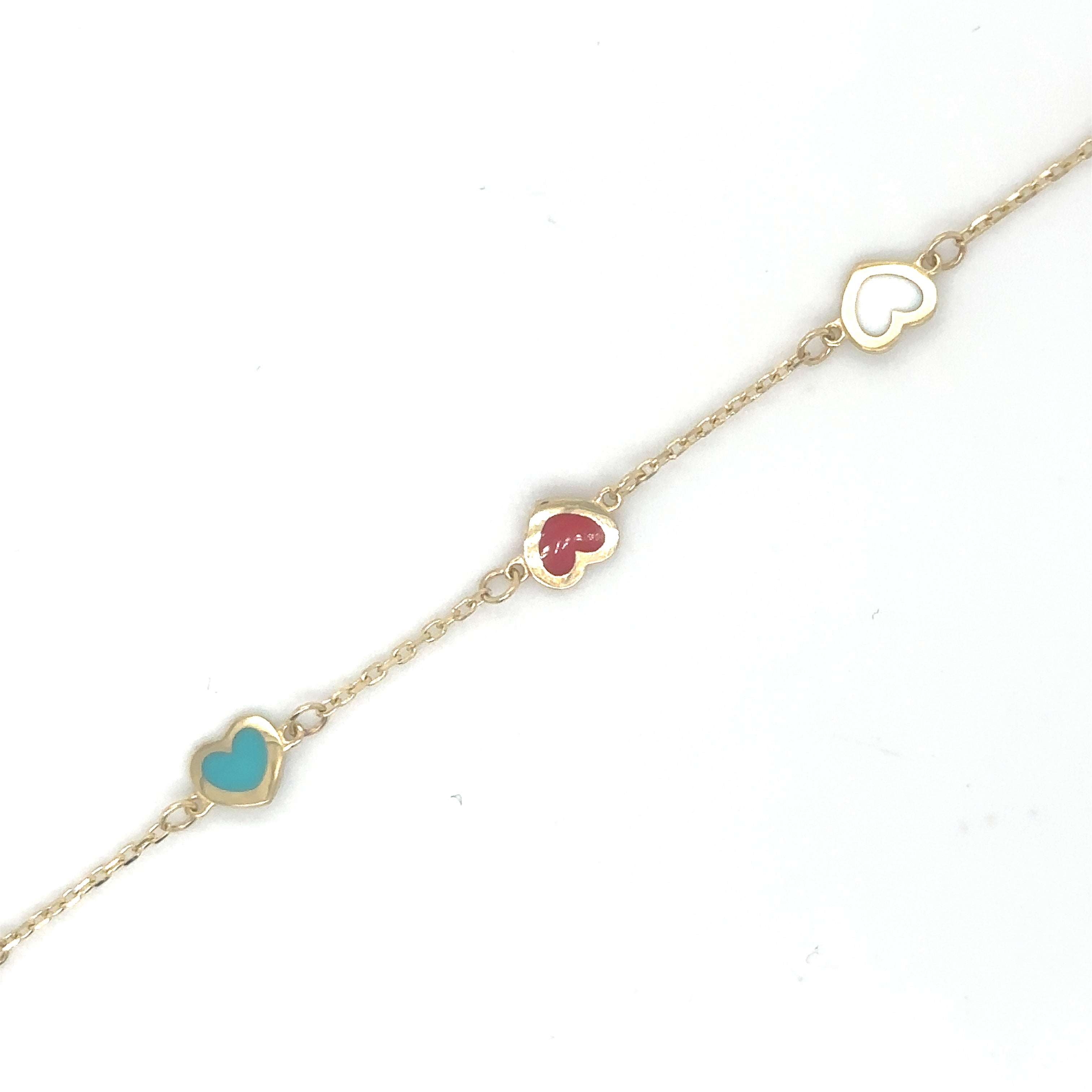Pulsera De Corazón De Esmalte De Oro Amarillo De 14Kt 7"