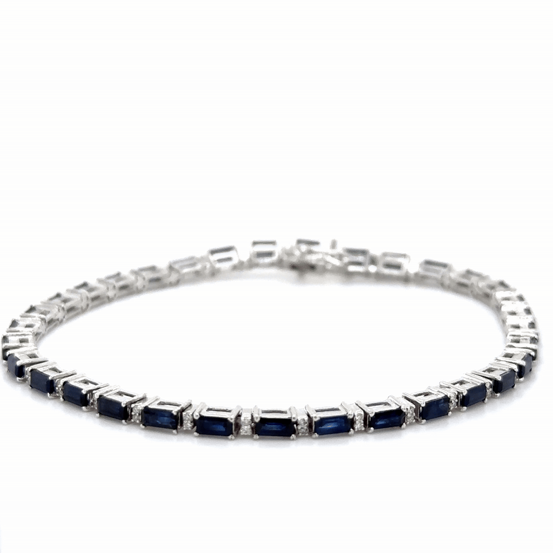 Brazalete De Diamantes Y Zafiros En Oro Blanco De 18 Kt 5.49 Ct.