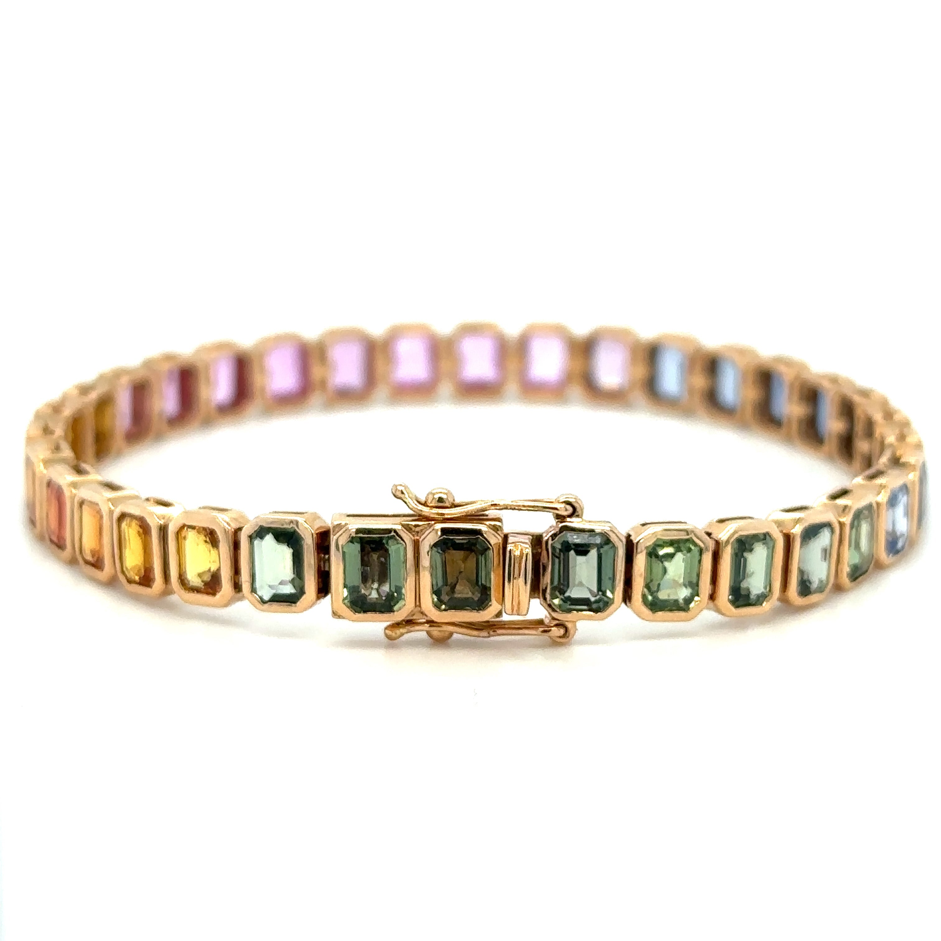 Pulsera De Zafiro Multicolor Oro Rosa De 18 Quilates 16.84 Ct.