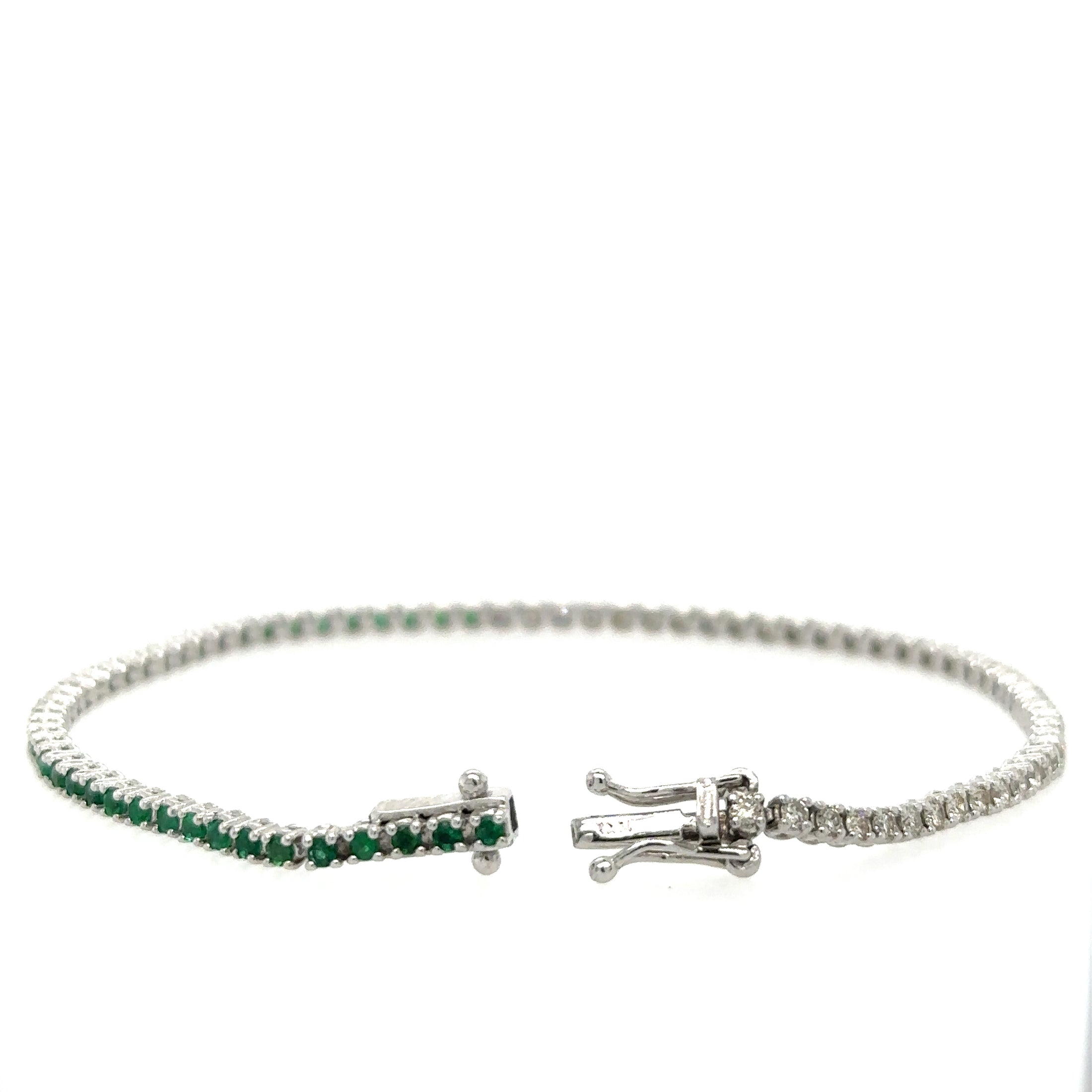 Brazalete De Tenis Con Esmeralda Y Diamantes En Oro Blanco De 14K, 1,54 Tcw