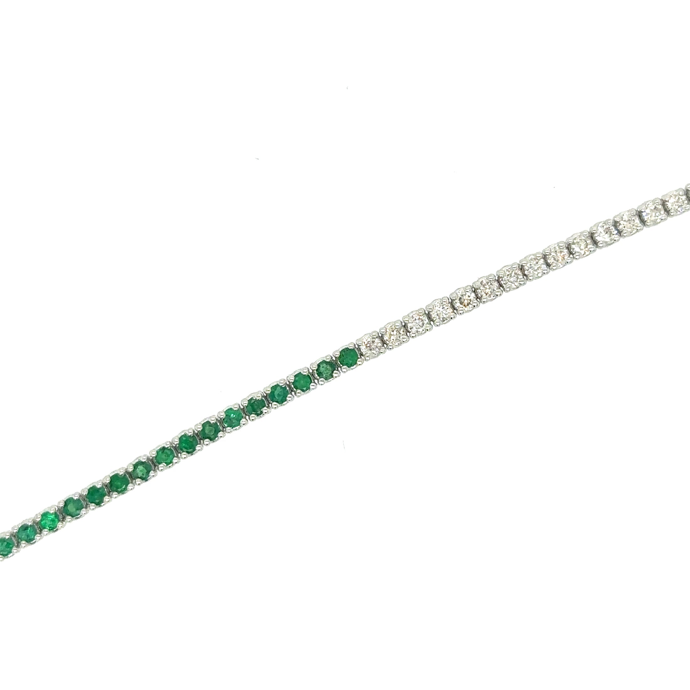 Brazalete De Tenis Con Esmeralda Y Diamantes En Oro Blanco De 14K, 1,54 Tcw