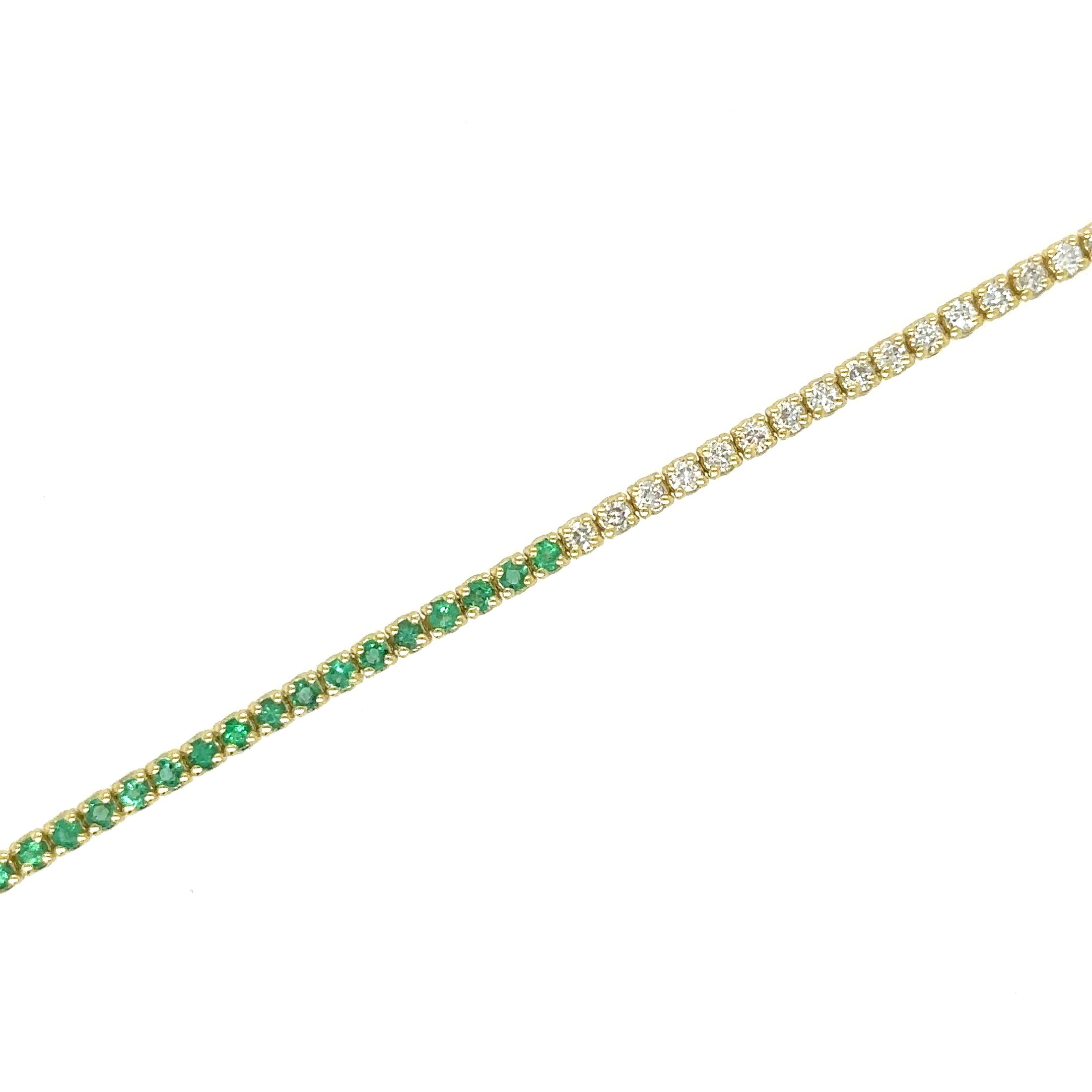 14K Yellow Gold Emerald and Diamond Tennis Bracelet, 1.57 TCW