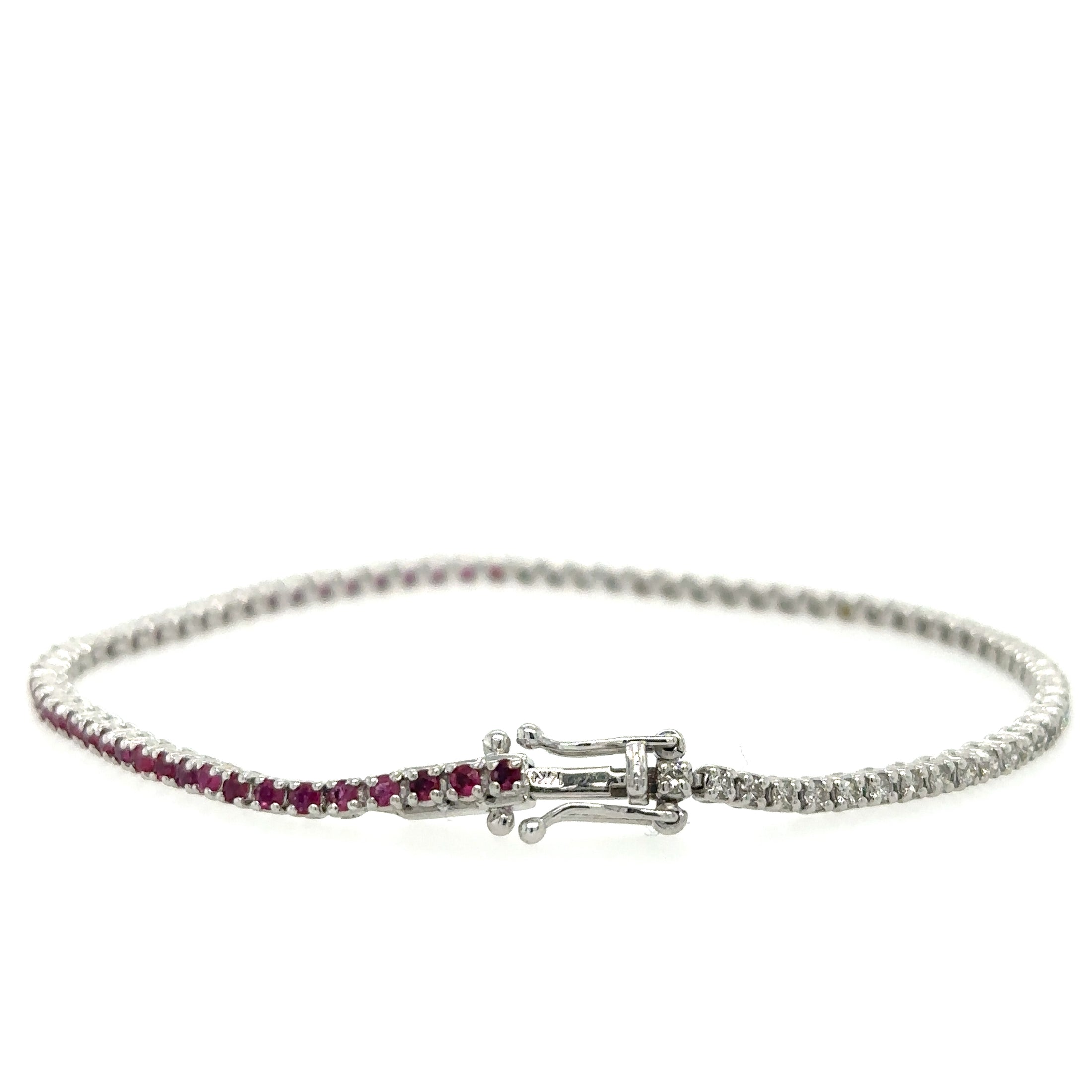 Brazalete De Tenis De Rubíes Y Diamantes En Oro Blanco De 14K, 2,09 Tcw