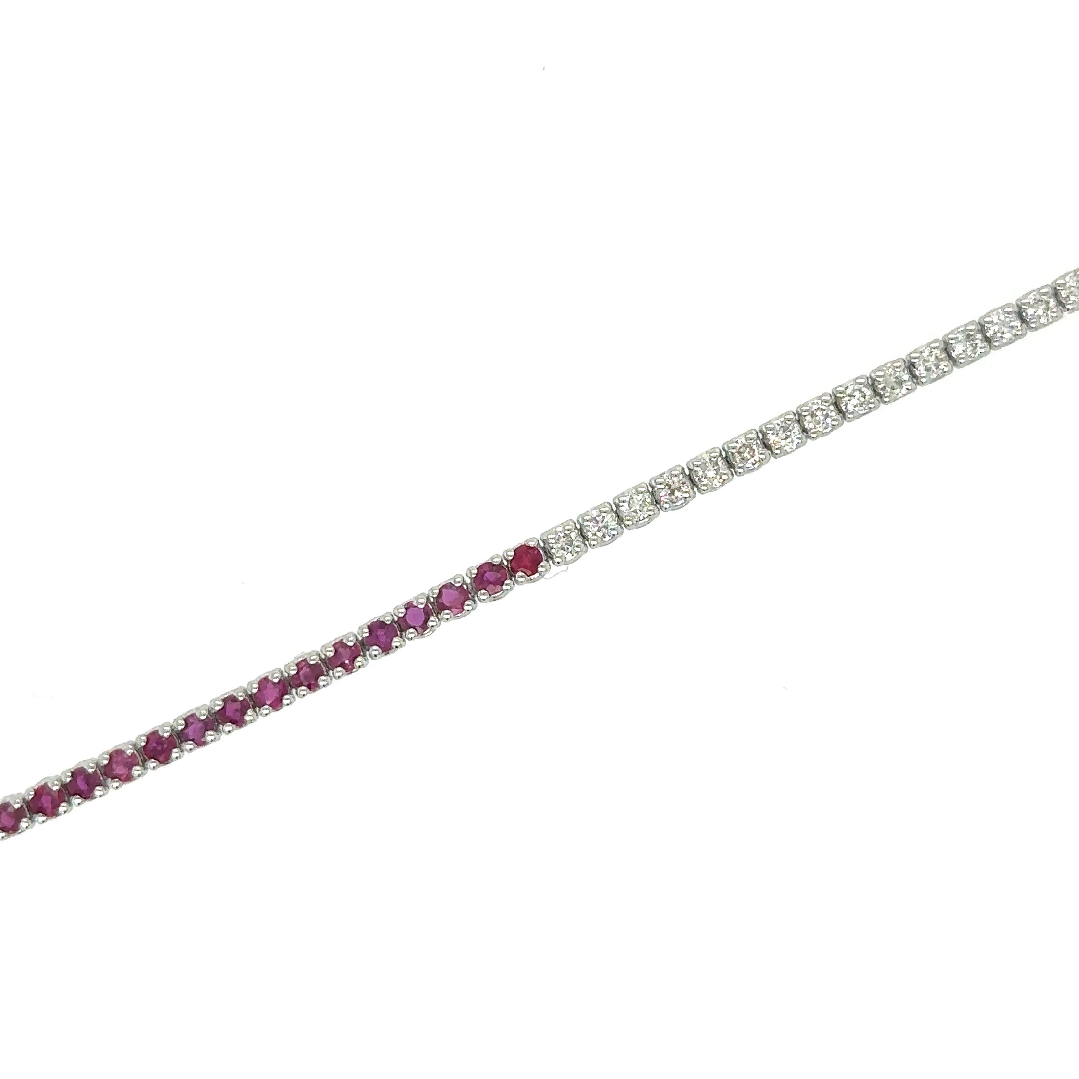Brazalete De Tenis De Rubíes Y Diamantes En Oro Blanco De 14K, 2,09 Tcw