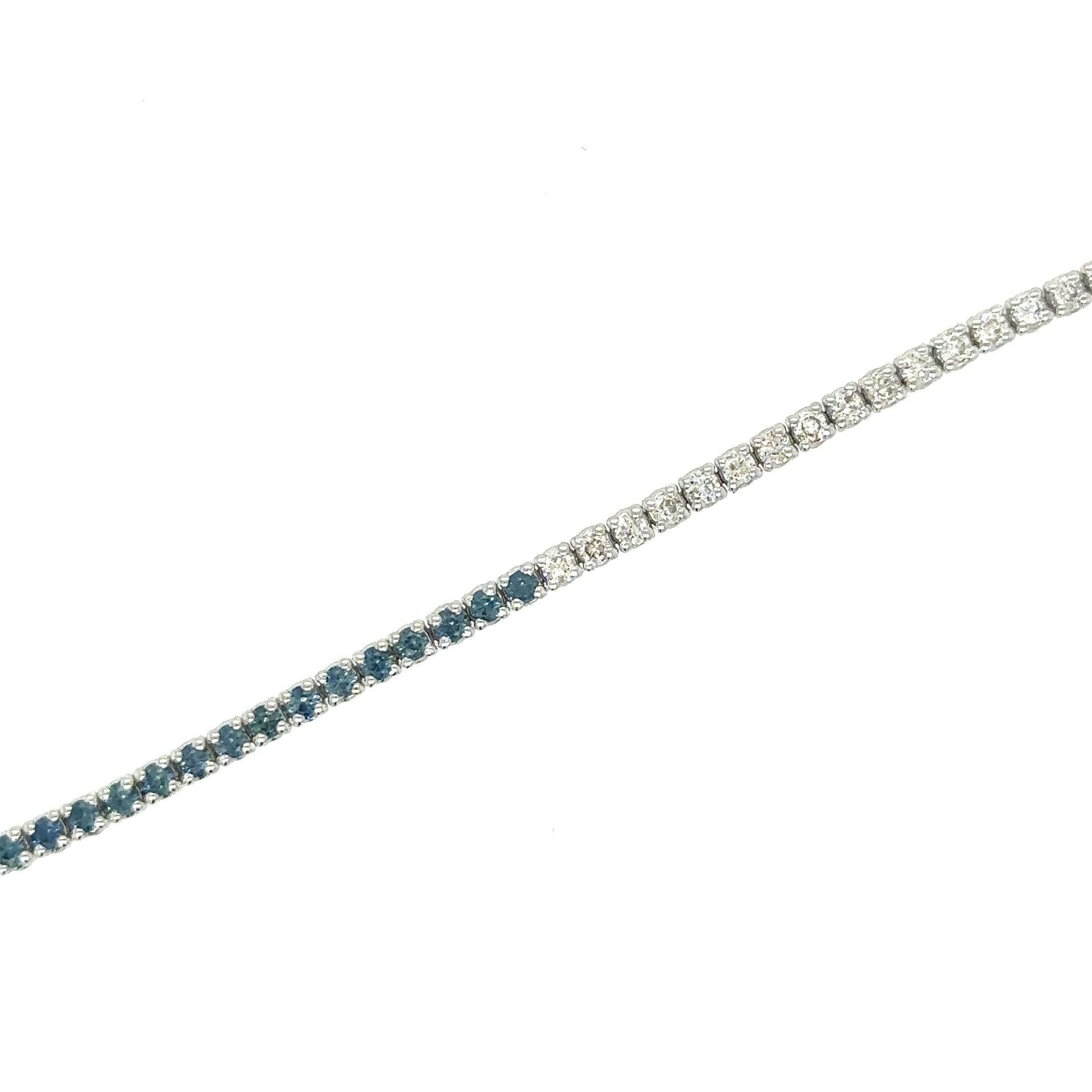 Brazalete De Tenis Con Zafiro Azul Y Diamantes En Oro Blanco De 14K, 2,02 Tcw