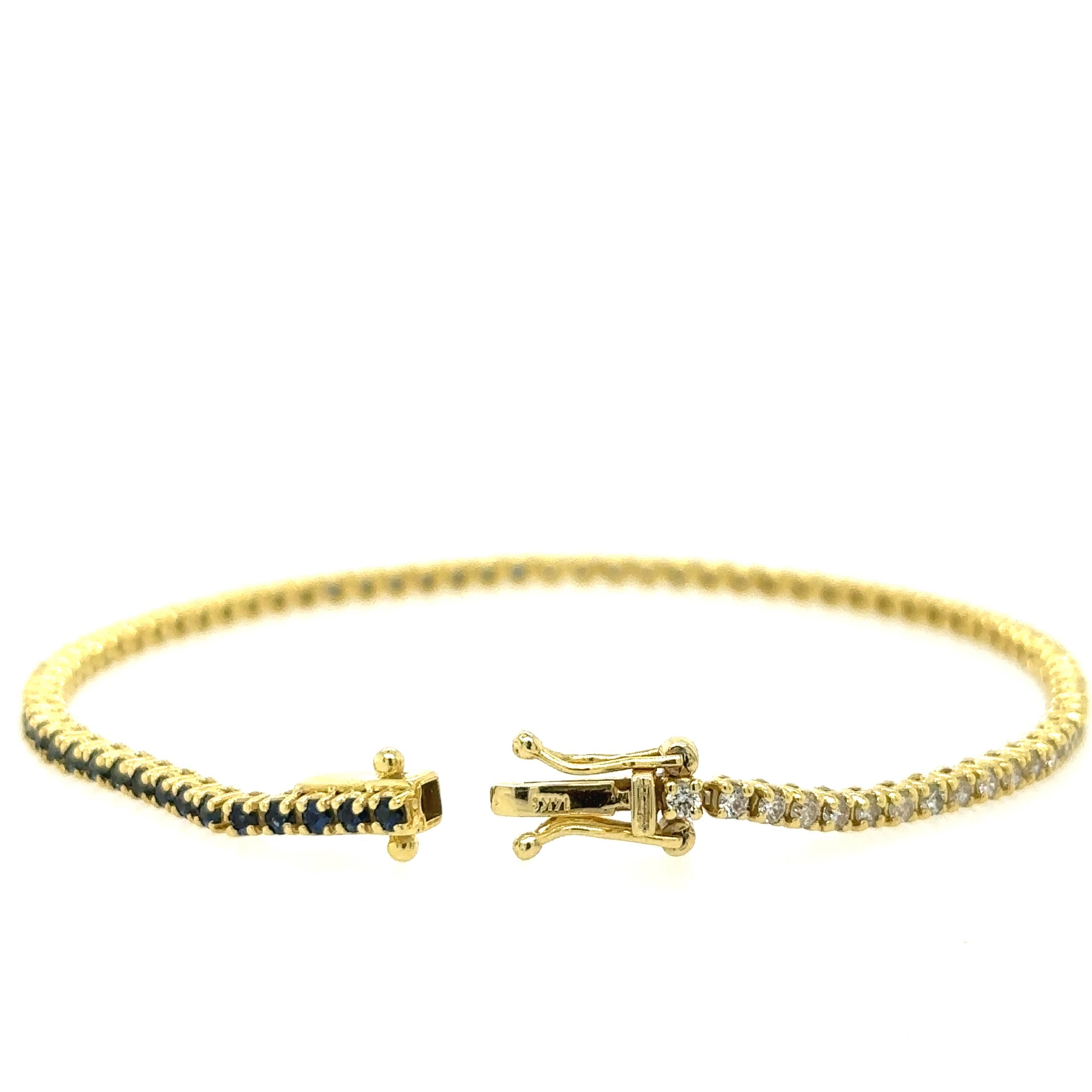 Brazalete De Tenis Con Zafiro Azul Y Diamantes En Oro Amarillo De 14K, 1,99 Tcw