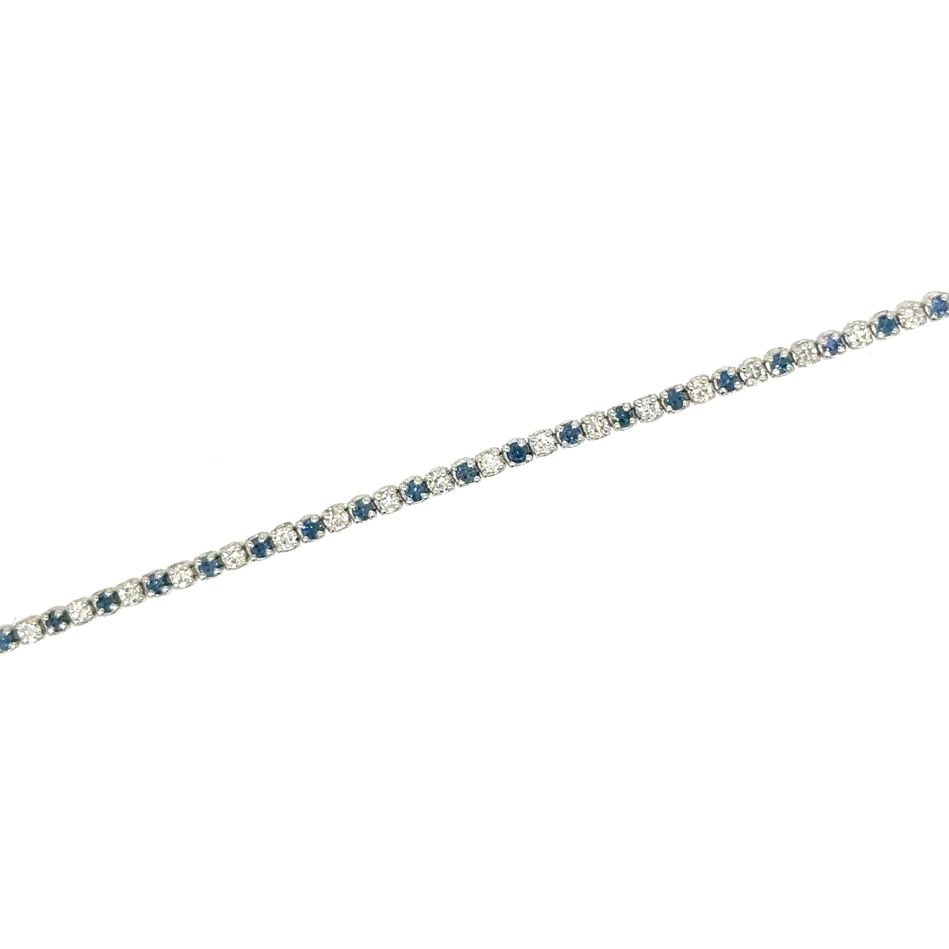 Pulsera De Tenis De Oro Blanco De 14 Quilates Con Diamantes Y Zafiros Azules 1.19 Ct.