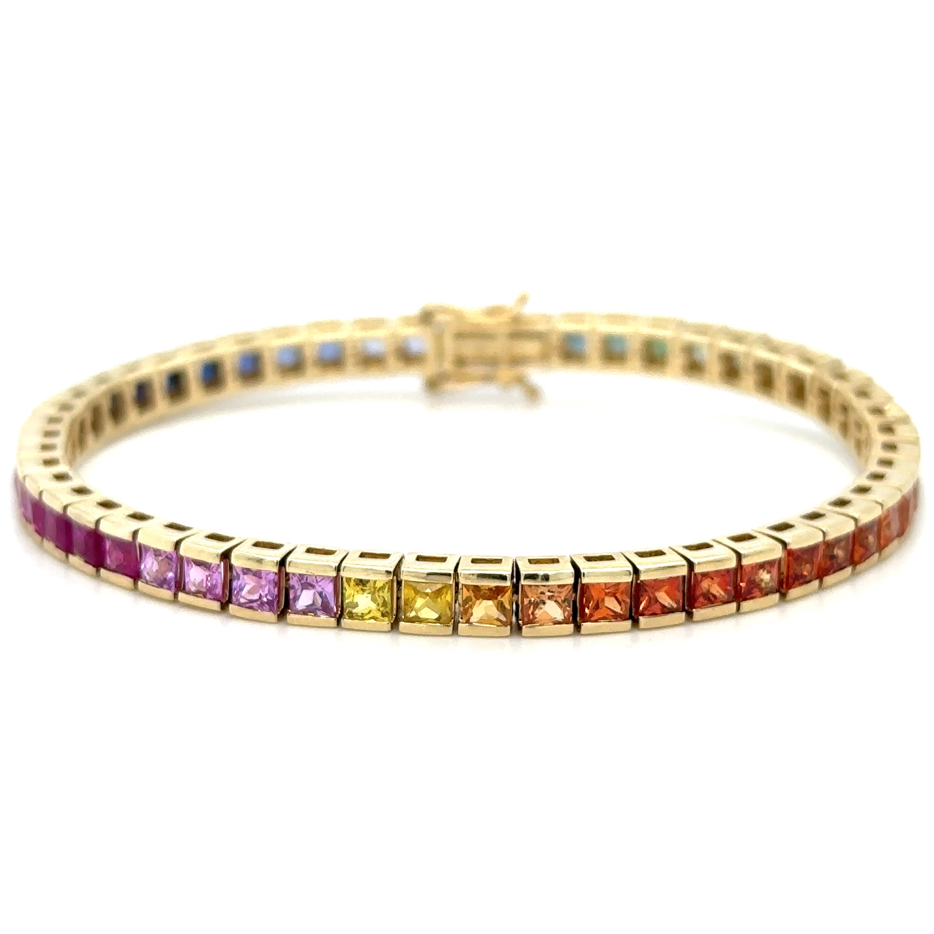 Pulsera De Zafiro Multicolor Oro Amarillo De 14Kt 9.23 Ct.