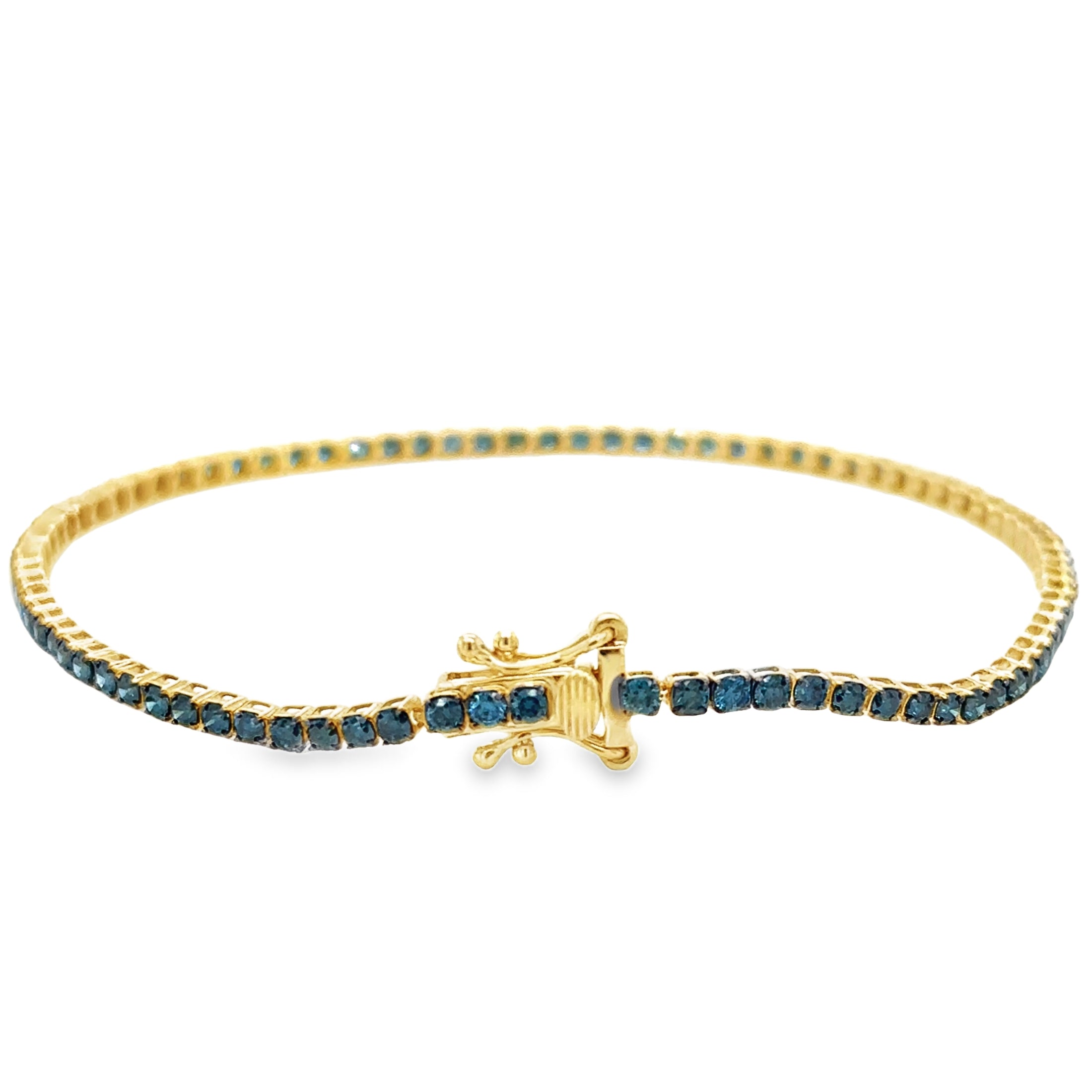 Pulsera De Tenis En Oro Amarillo De 14 K Con Diamantes Azules,   2.00 TCW.