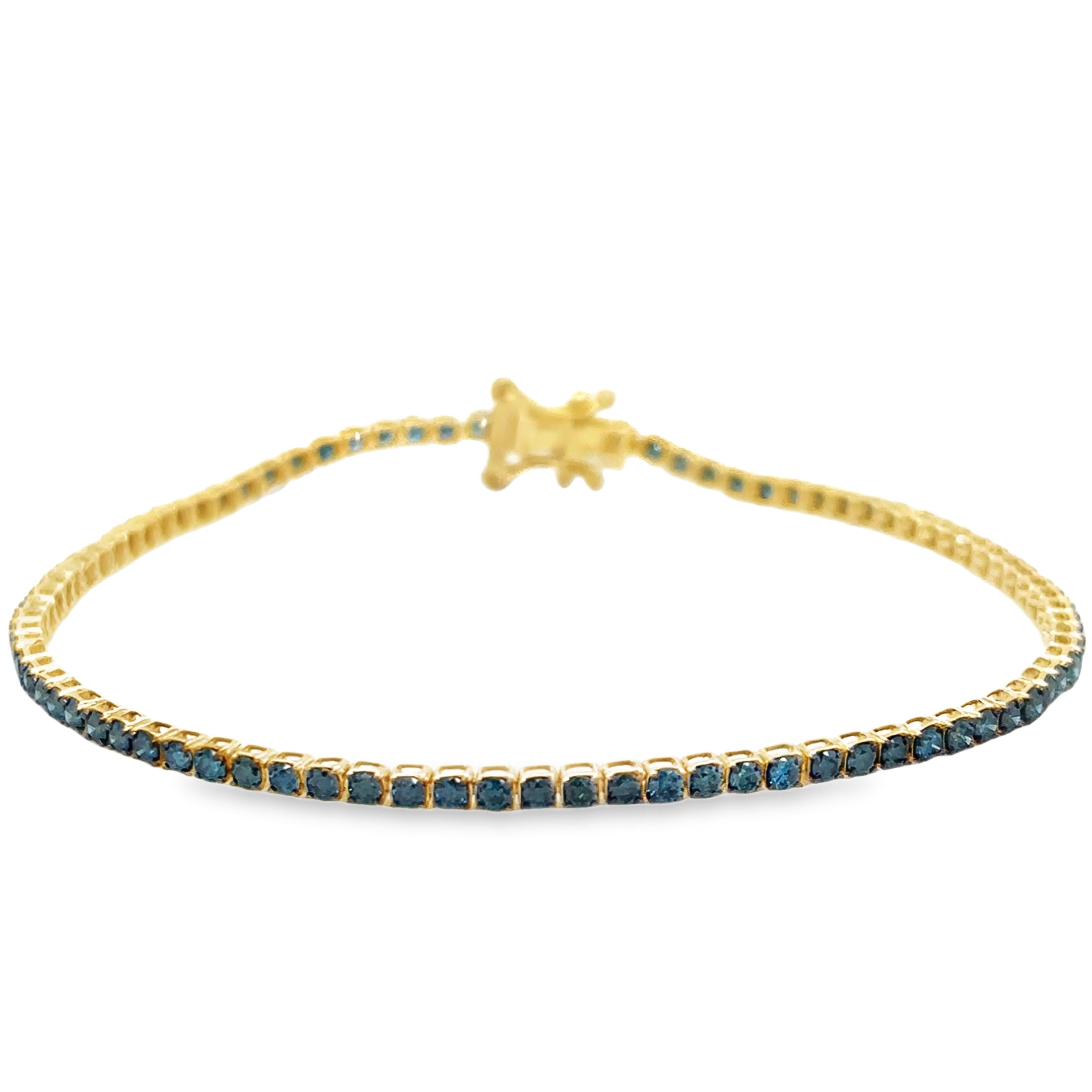 Pulsera De Tenis En Oro Amarillo De 14 K Con Diamantes Azules,   2.00 TCW.