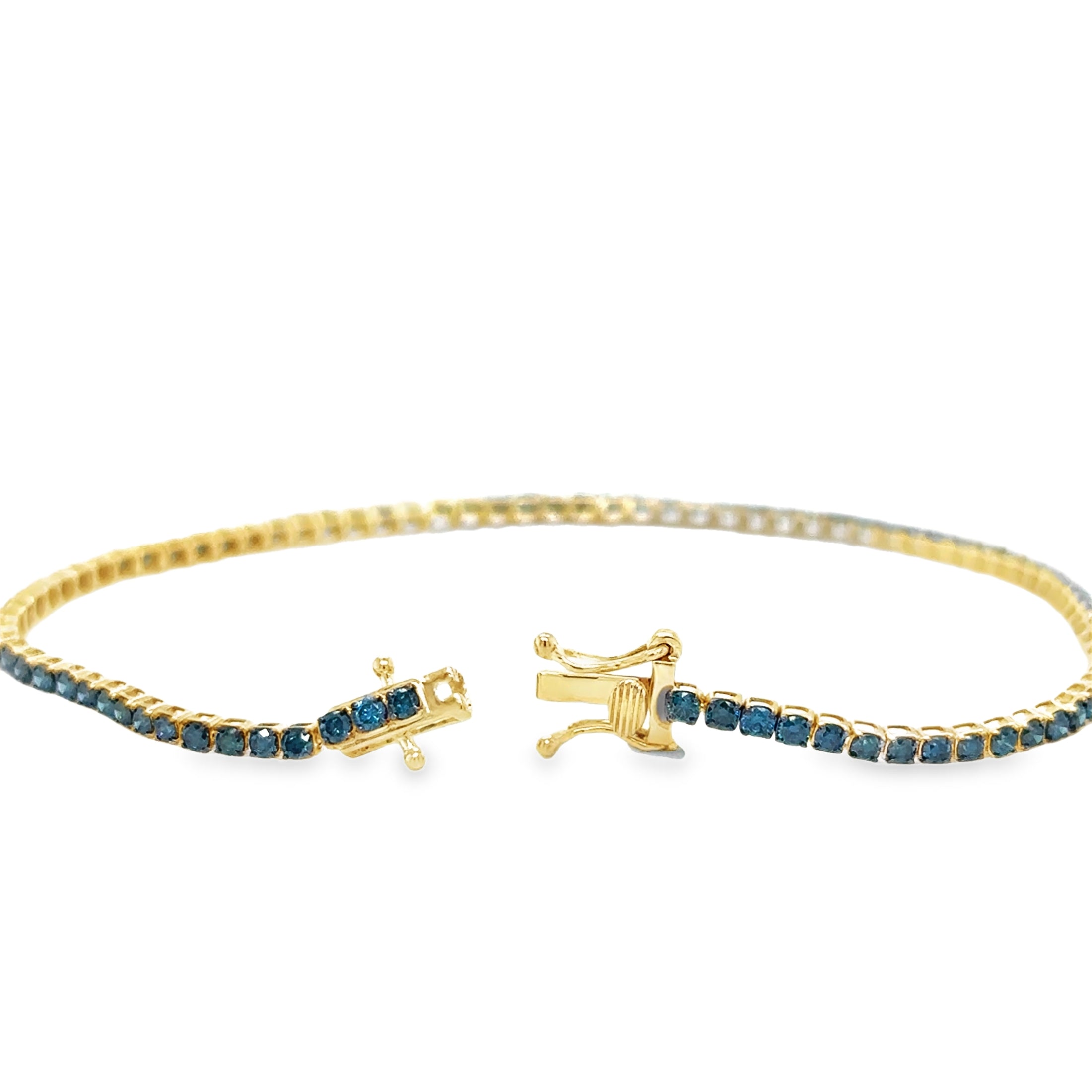 Pulsera De Tenis En Oro Amarillo De 14 K Con Diamantes Azules,   2.00 TCW.