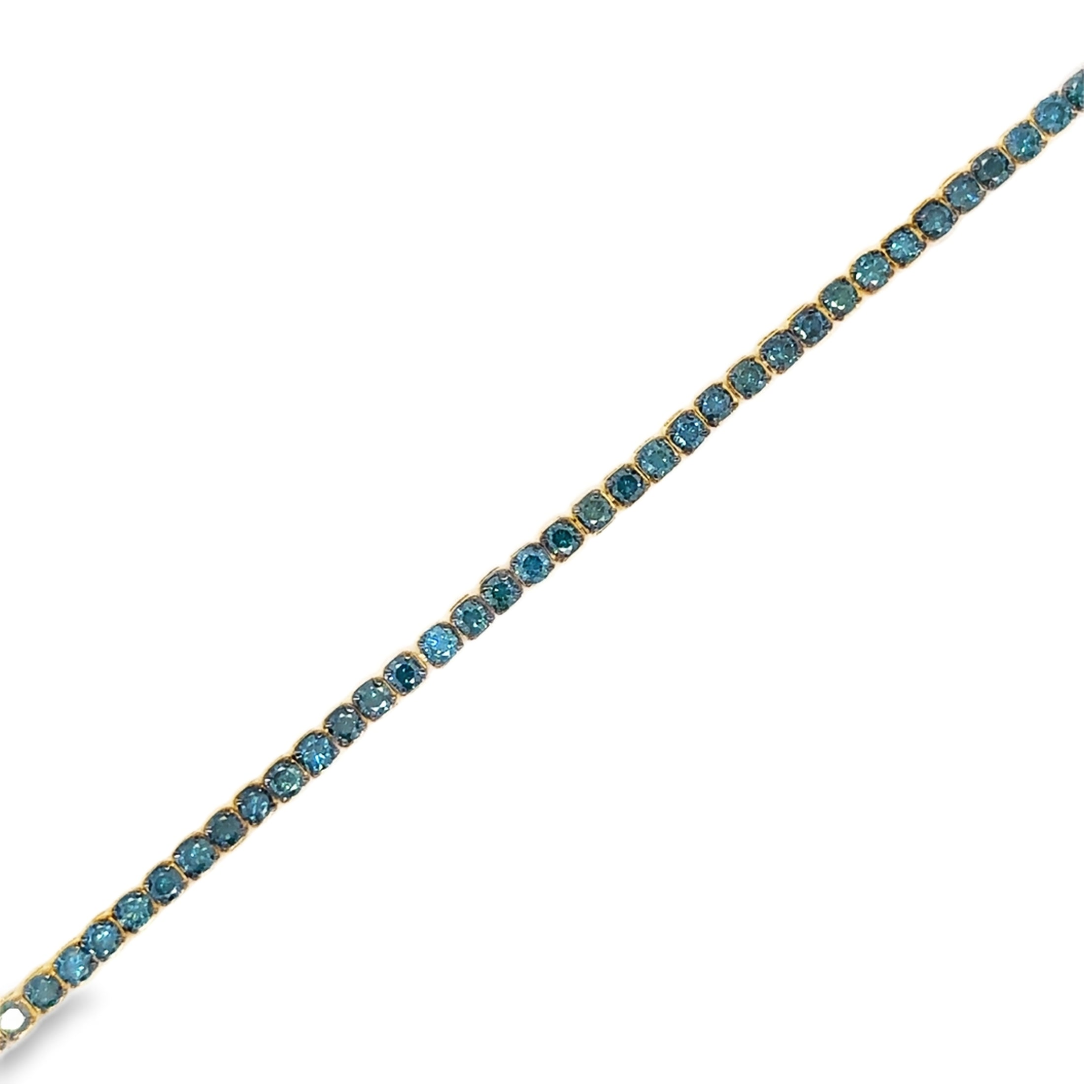 Pulsera De Tenis En Oro Amarillo De 14 K Con Diamantes Azules,   2.00 TCW.