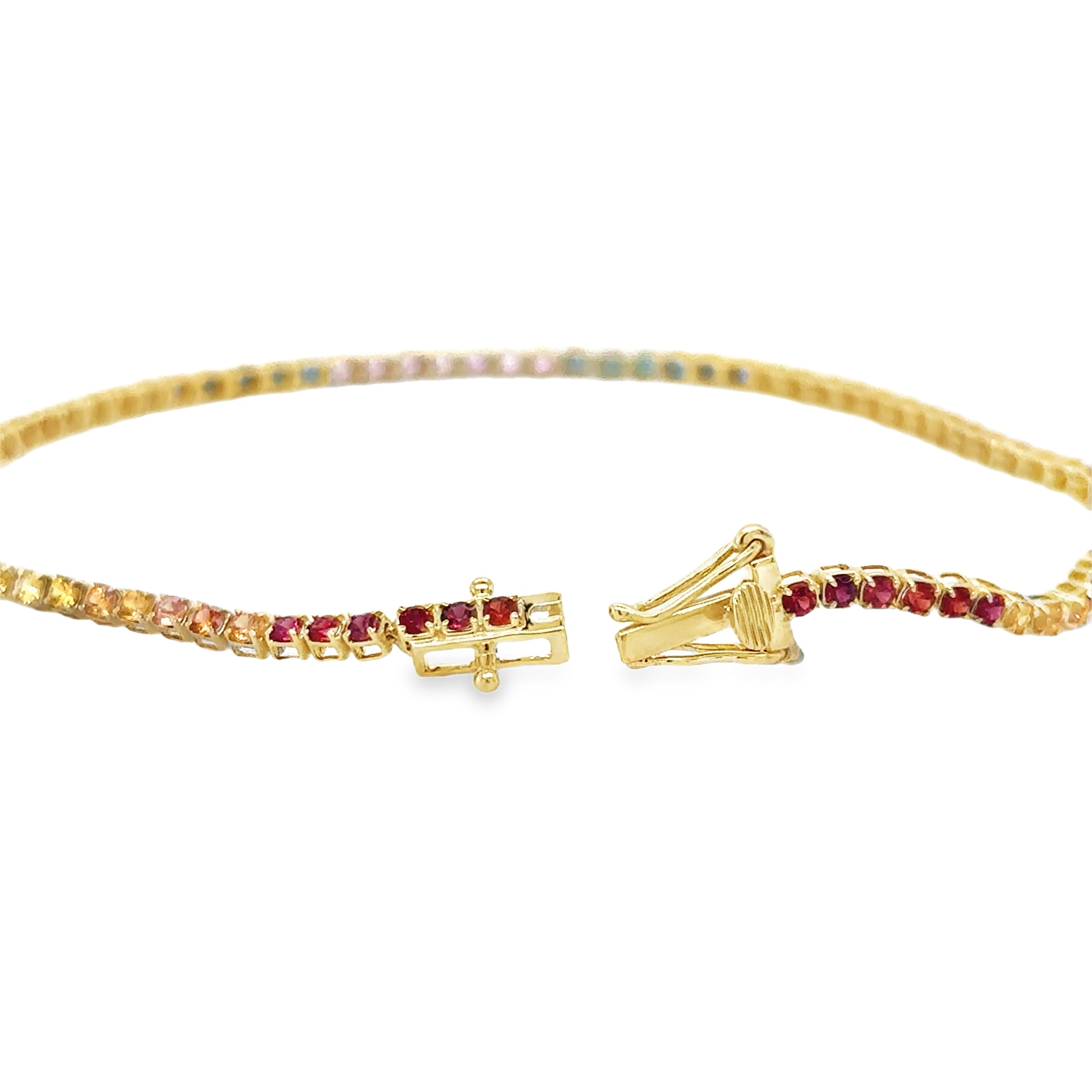 14K Yellow Gold Multi Sapphire Bracelet 7" 2.22CT