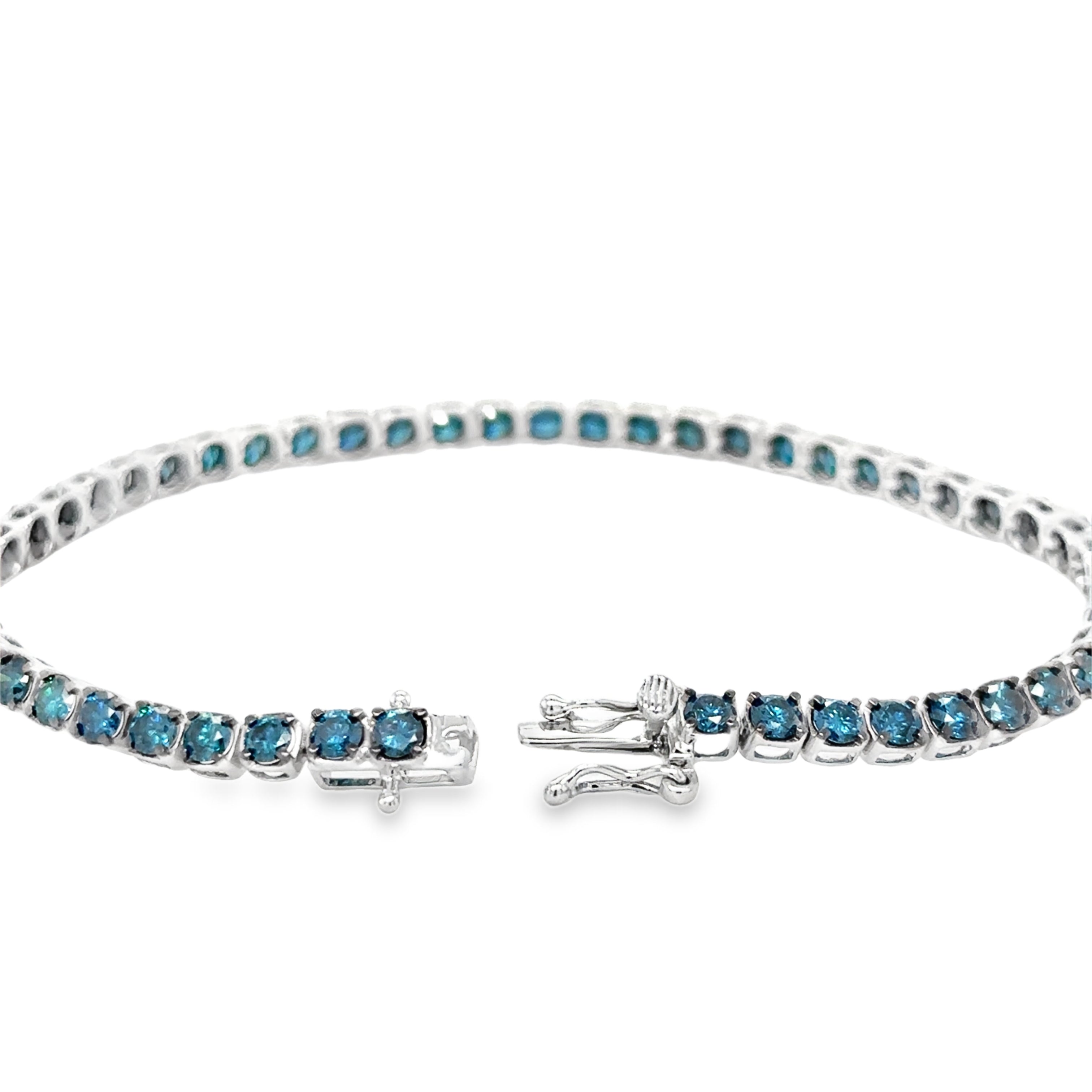 Pulsera De Tenis De Diamantes Azules De Oro Blanco De 14K 4.99 Ct.