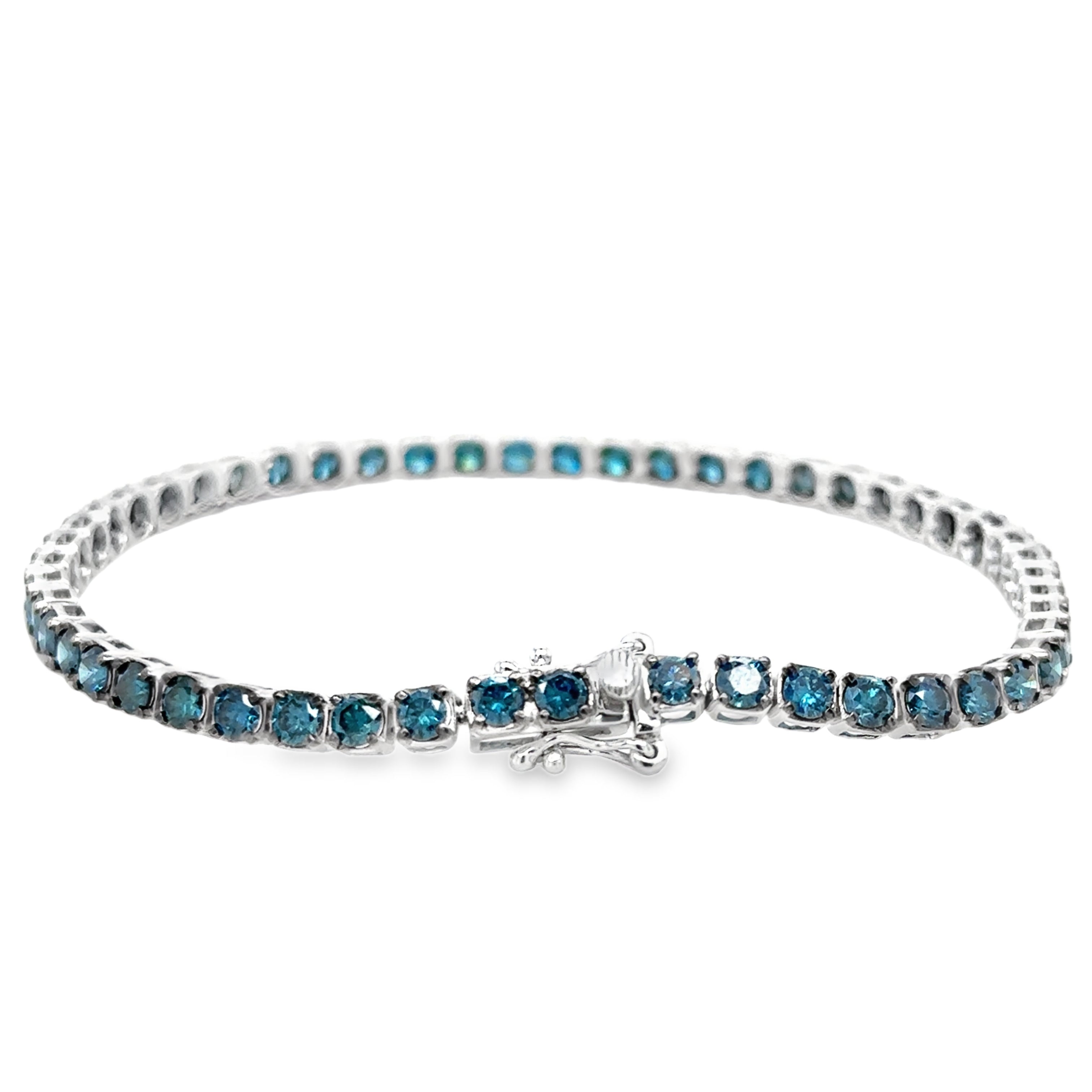 Pulsera De Tenis De Diamantes Azules De Oro Blanco De 14K 4.99 Ct.