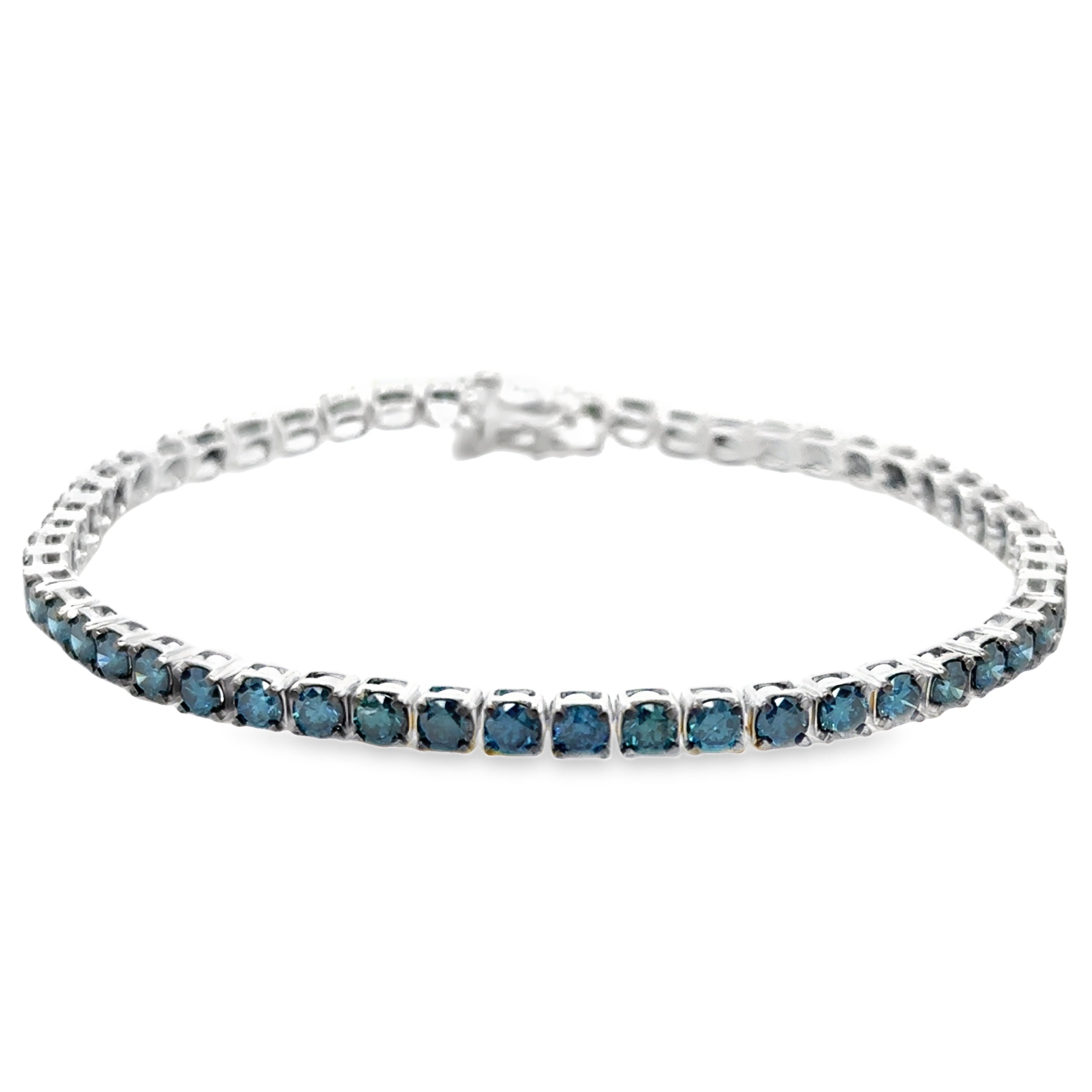Pulsera De Tenis De Diamantes Azules De Oro Blanco De 14K 4.99 Ct.