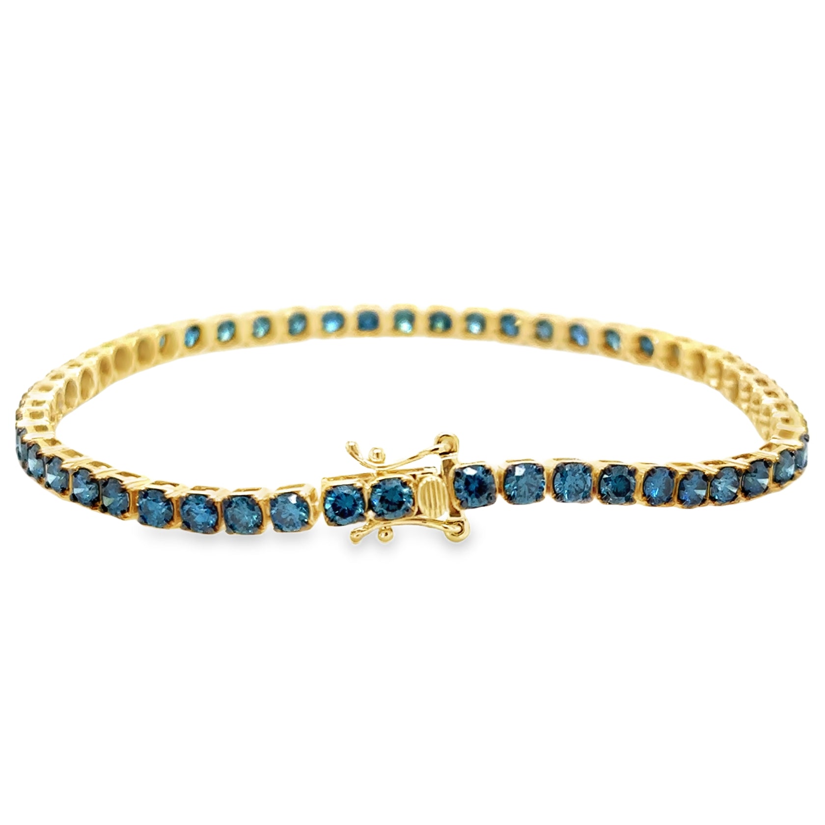 Pulsera de diamante azul 5 ct en oro amarillo de 14K