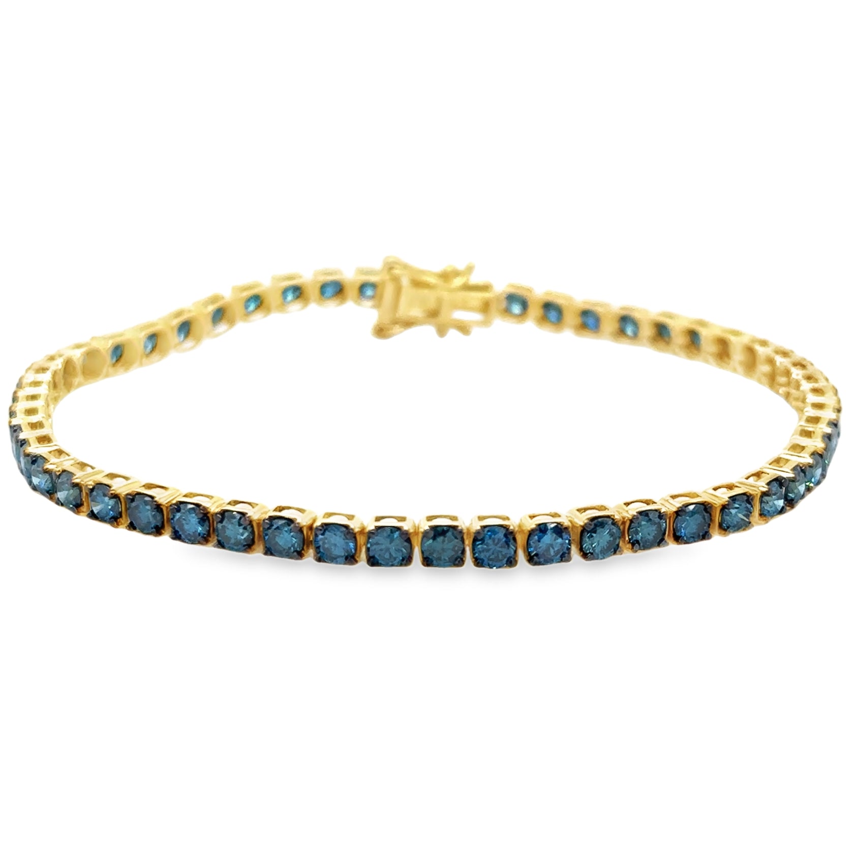 Pulsera de diamante azul 5 ct en oro amarillo de 14K