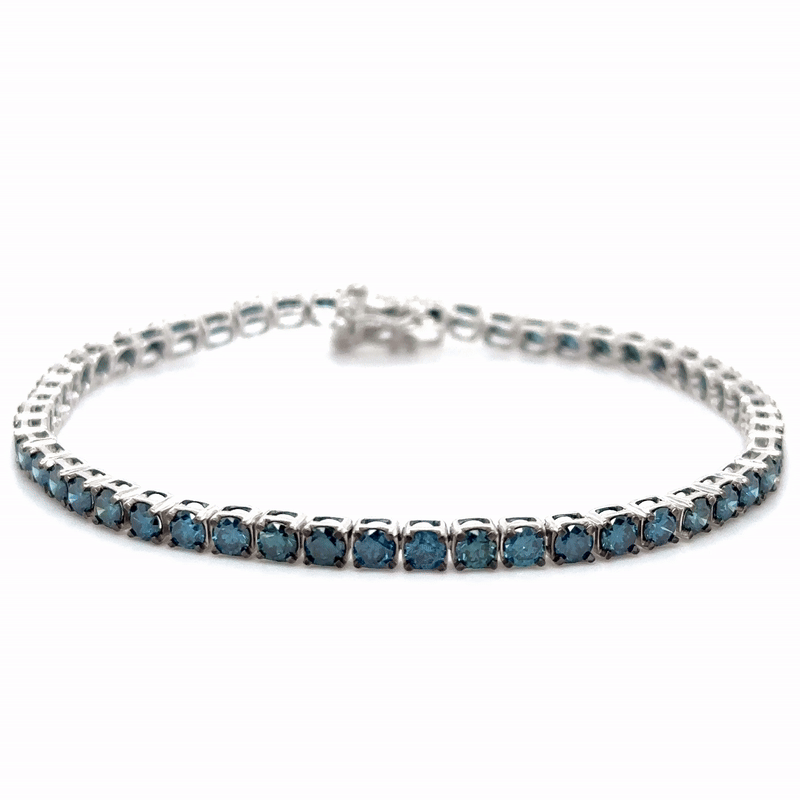 Pulsera De Tenis De Diamantes Azules De Oro Blanco De 14K 4.99 Ct.