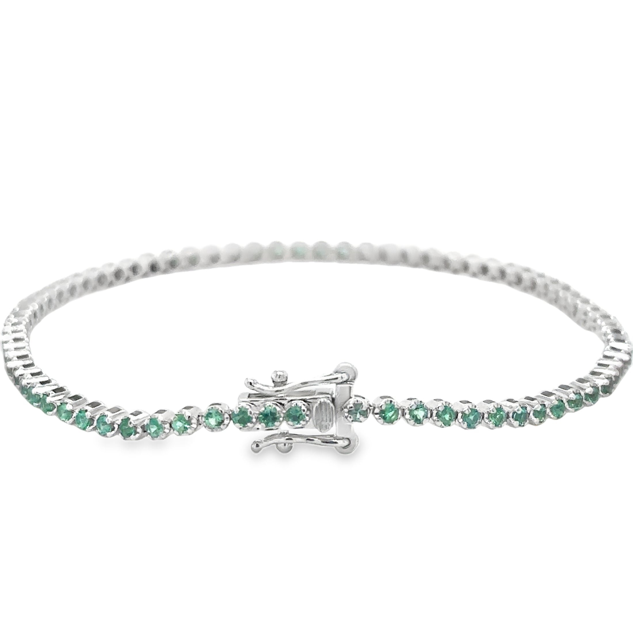14K White Gold Emerald Tennis Bracelet, 1.14CT