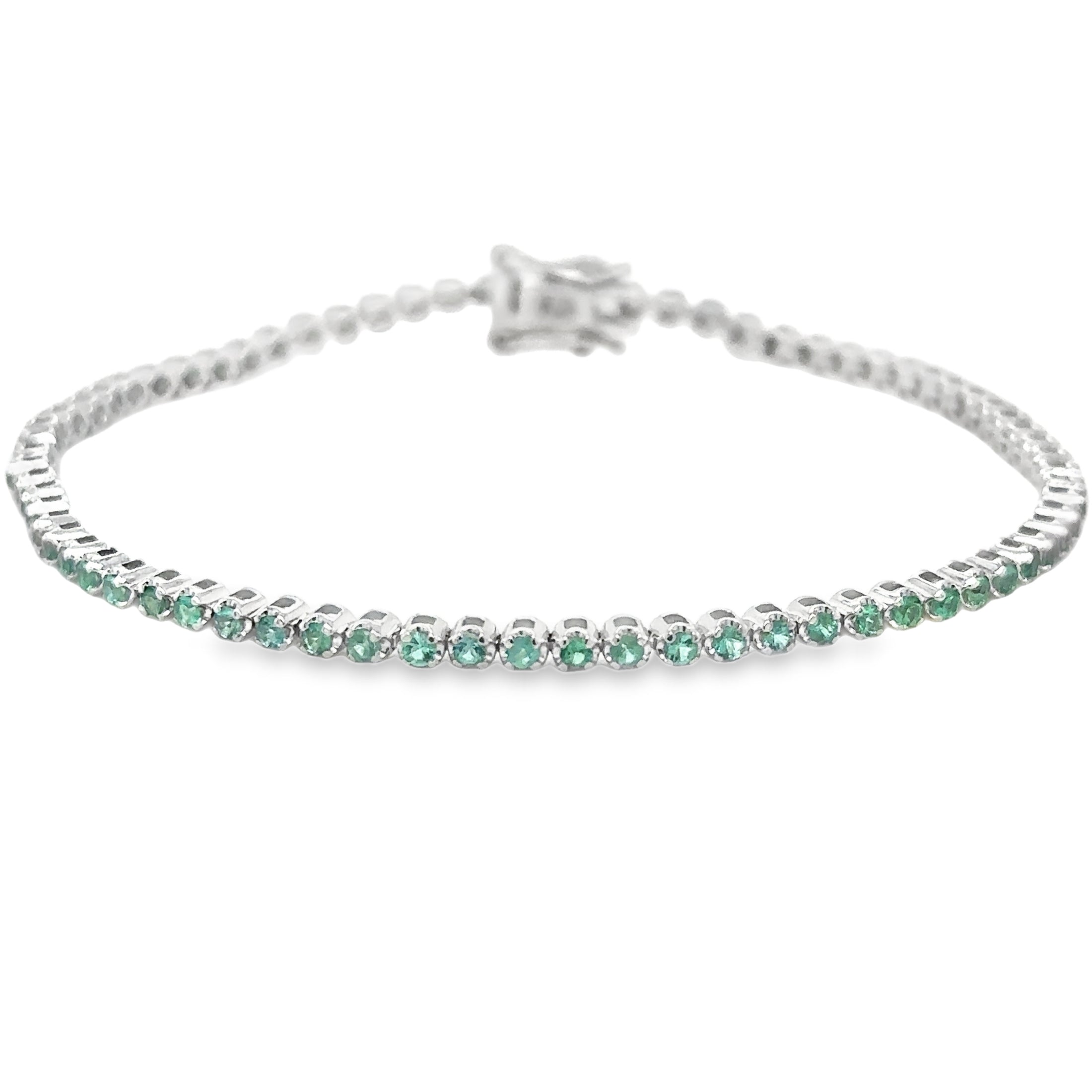14K White Gold Emerald Tennis Bracelet, 1.14CT