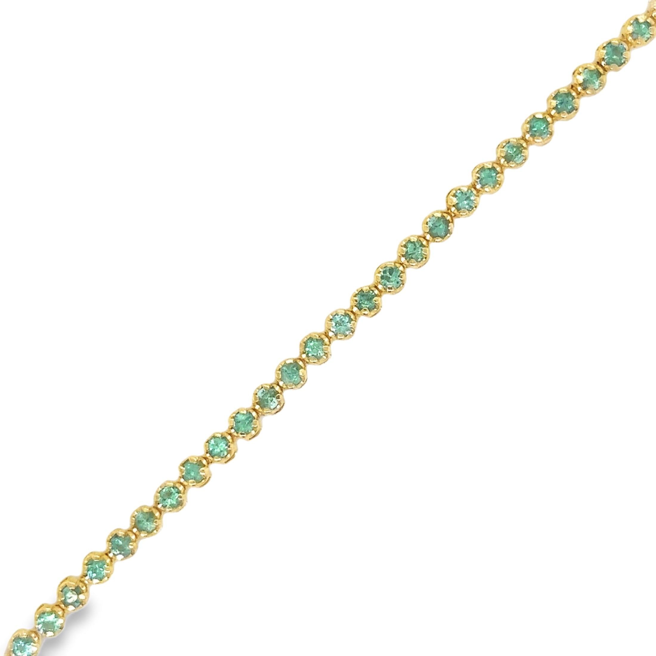 14K Yellow Gold Emerald Tennis Bracelet, 1.13CT