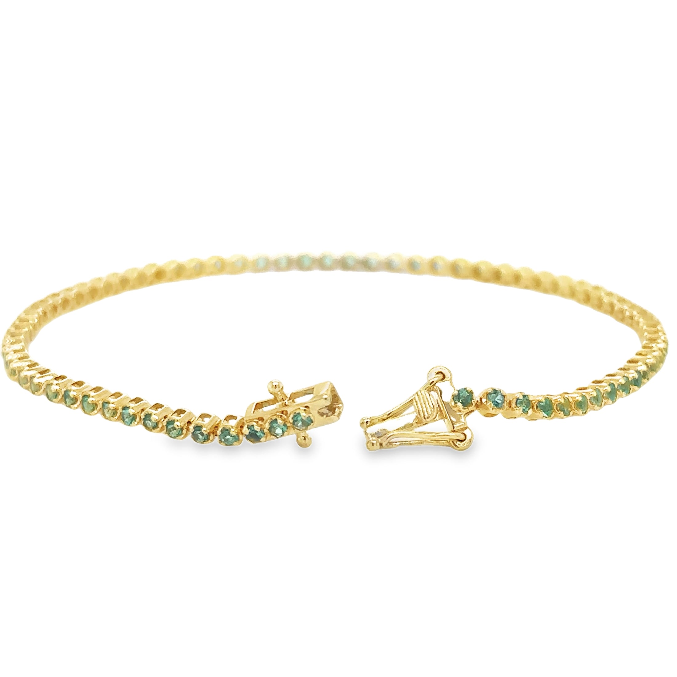 14K Yellow Gold Emerald Tennis Bracelet, 1.13CT