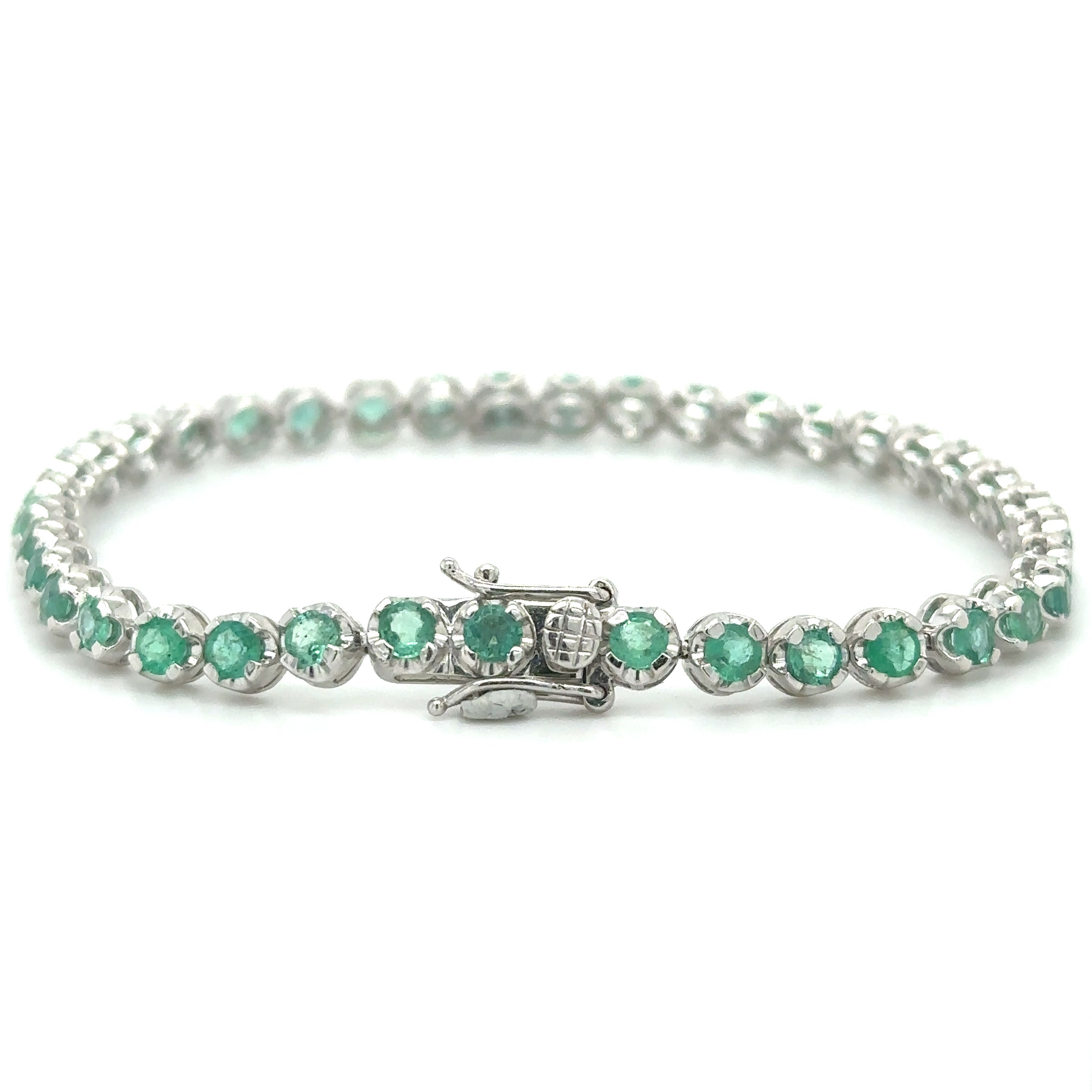 Pulsera De Esmeraldas De Oro Blanco De 14 Kt 4.14 Ct.