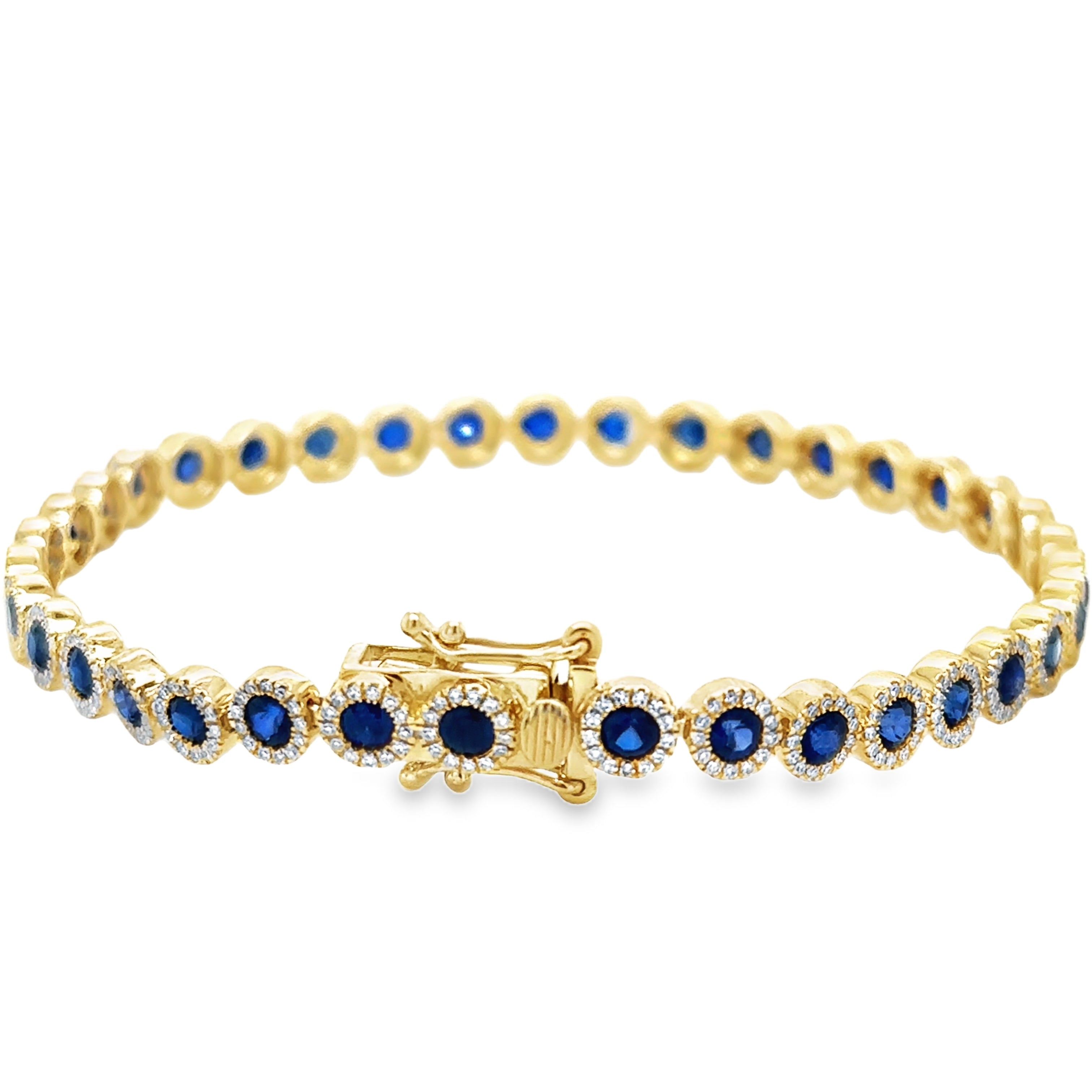 Pulsera De Tenis De Diamantes Y Zafiros De Oro Amarillo De 14 Kt 4.84 Ct.