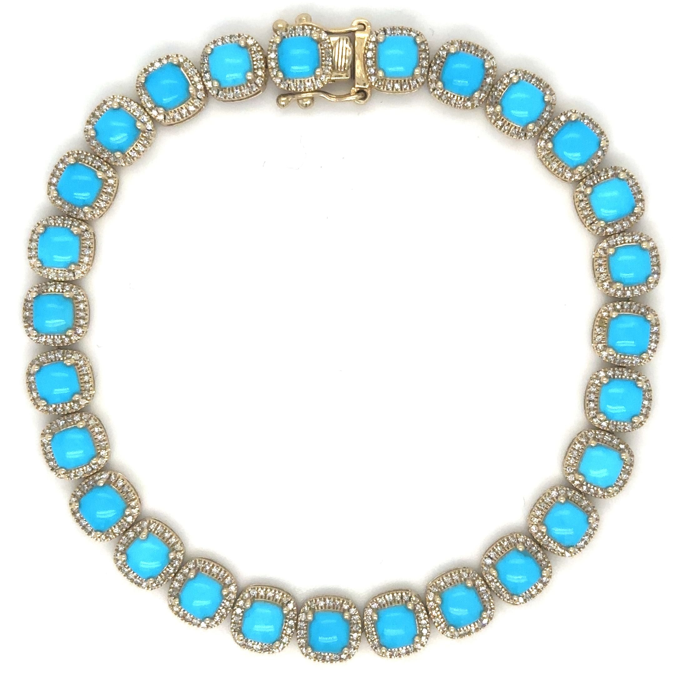 Pulsera De Oro Amarillo De 14 Quilates Con Turquesa Y Diamantes 9.21 Ct.