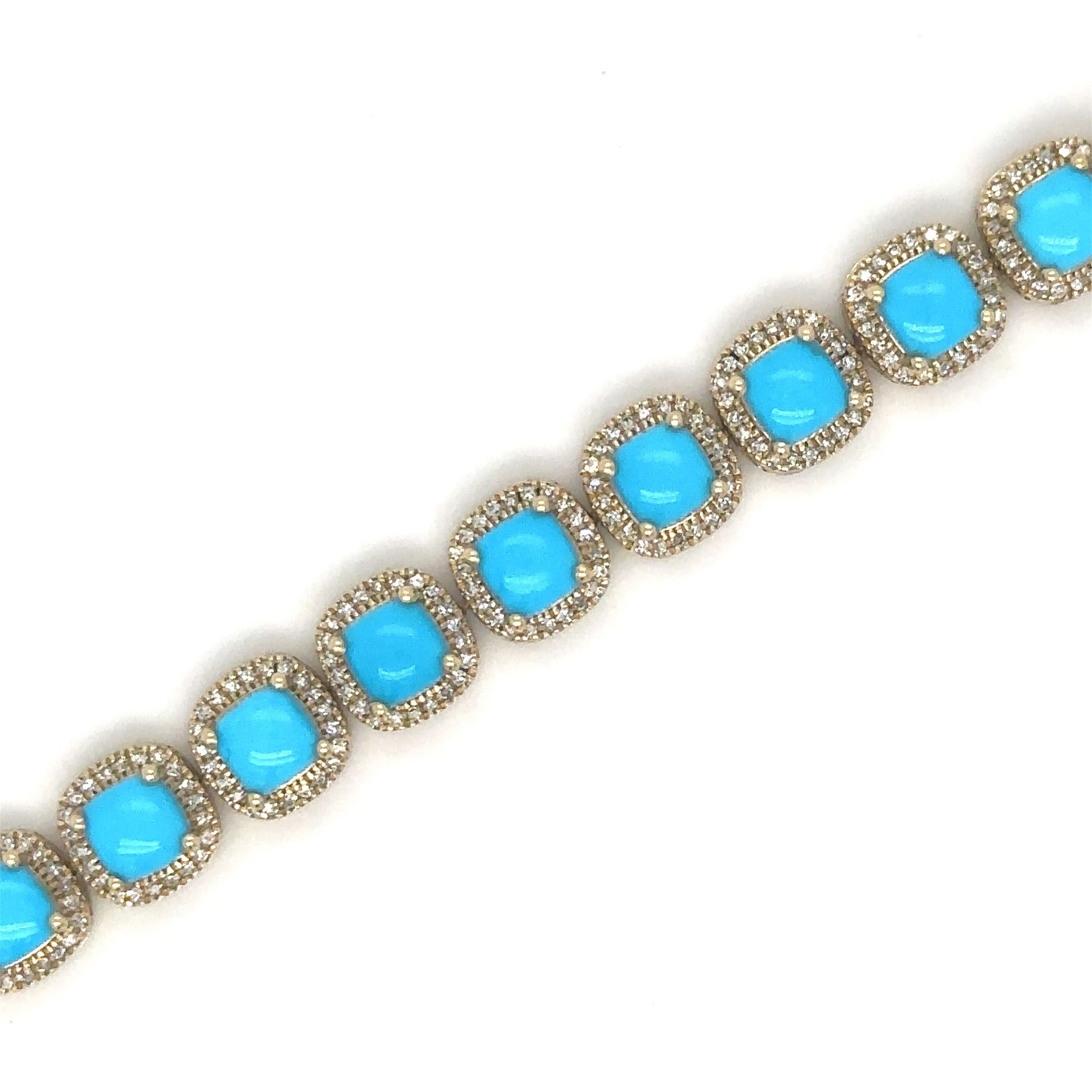 Pulsera De Oro Amarillo De 14 Quilates Con Turquesa Y Diamantes 9.21 Ct.