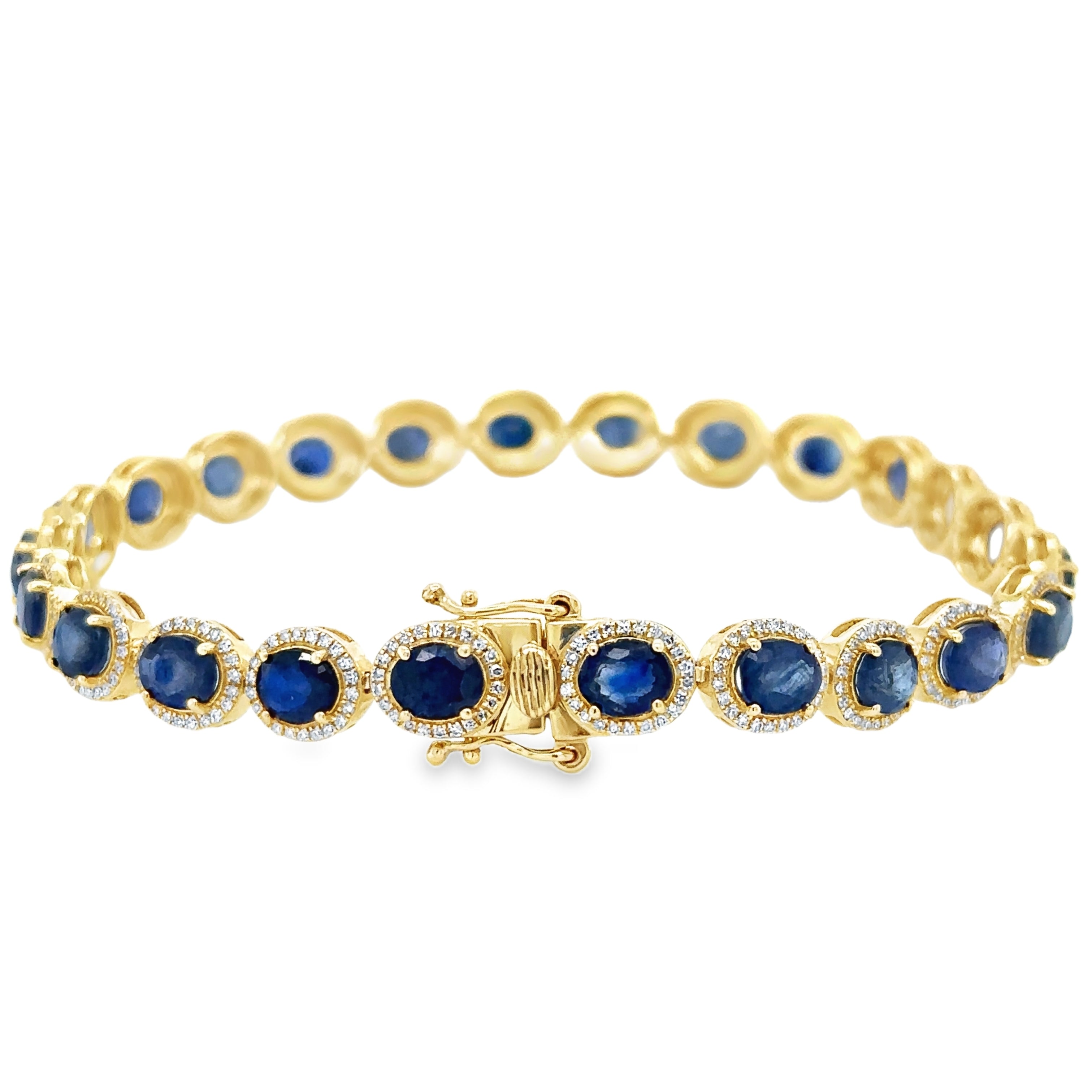 Pulsera De Oro Amarillo De 14 Quilates Con Forma Ovalada De Diamantes Y Zafiros 11.87 Ct.