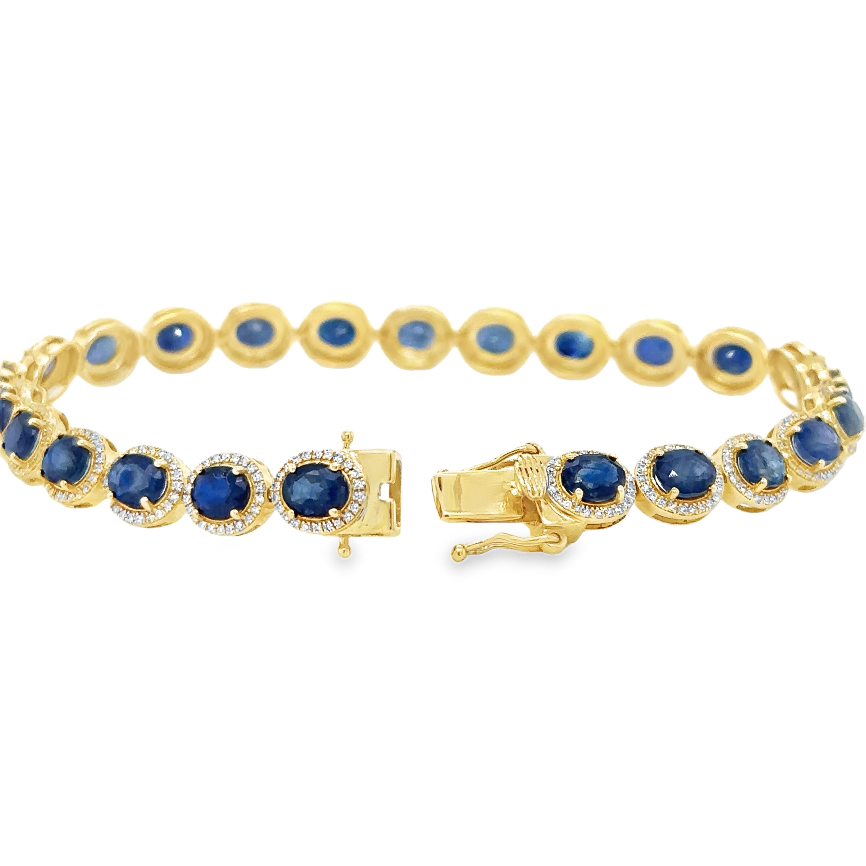 Pulsera De Oro Amarillo De 14 Quilates Con Forma Ovalada De Diamantes Y Zafiros 11.87 Ct.