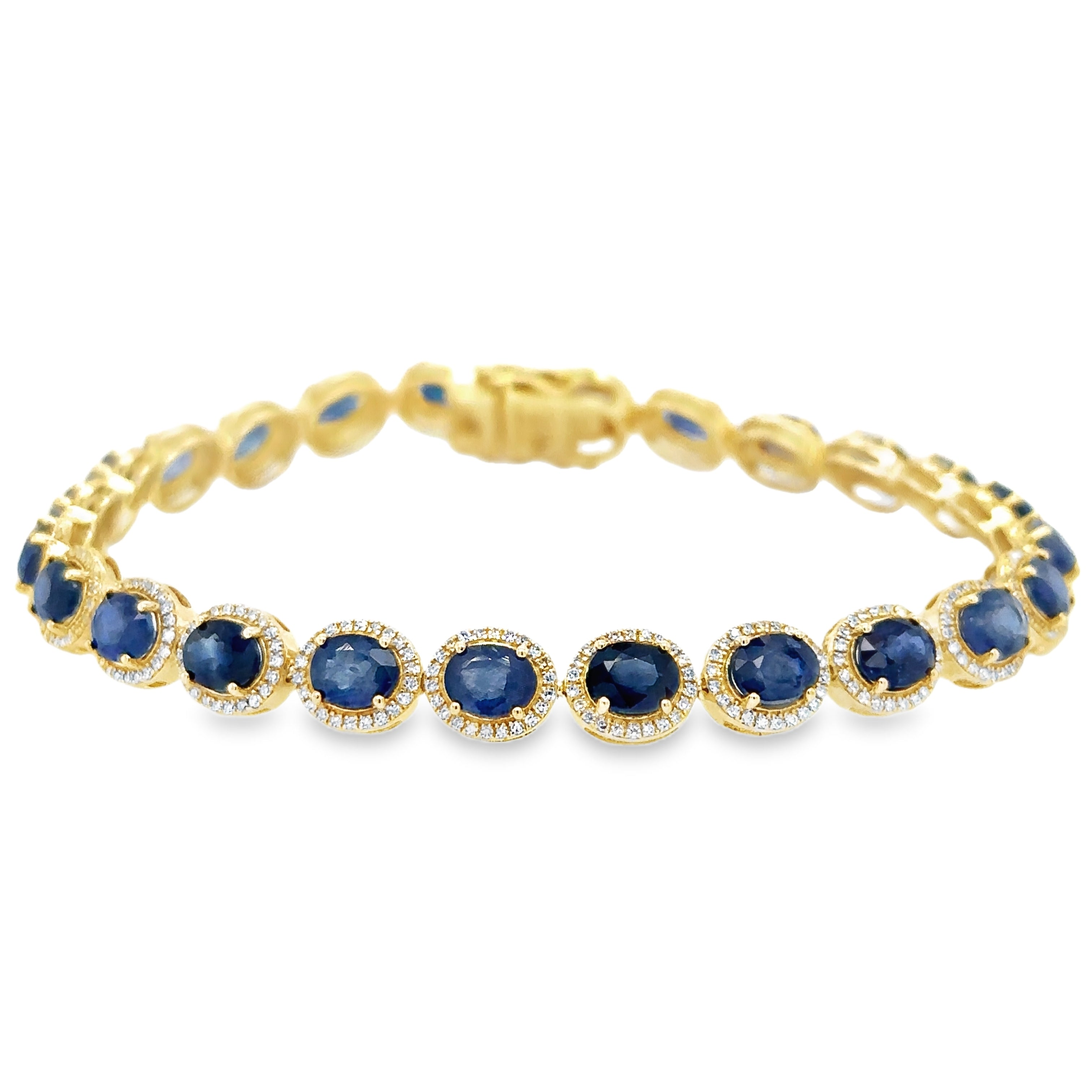 Pulsera De Oro Amarillo De 14 Quilates Con Forma Ovalada De Diamantes Y Zafiros 11.87 Ct.